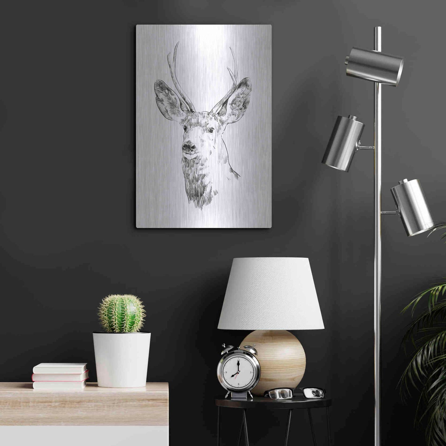 Luxe Metal Art 'Young Buck Sketch IV' by Emma Scarvey, Metal Wall Art,16x24