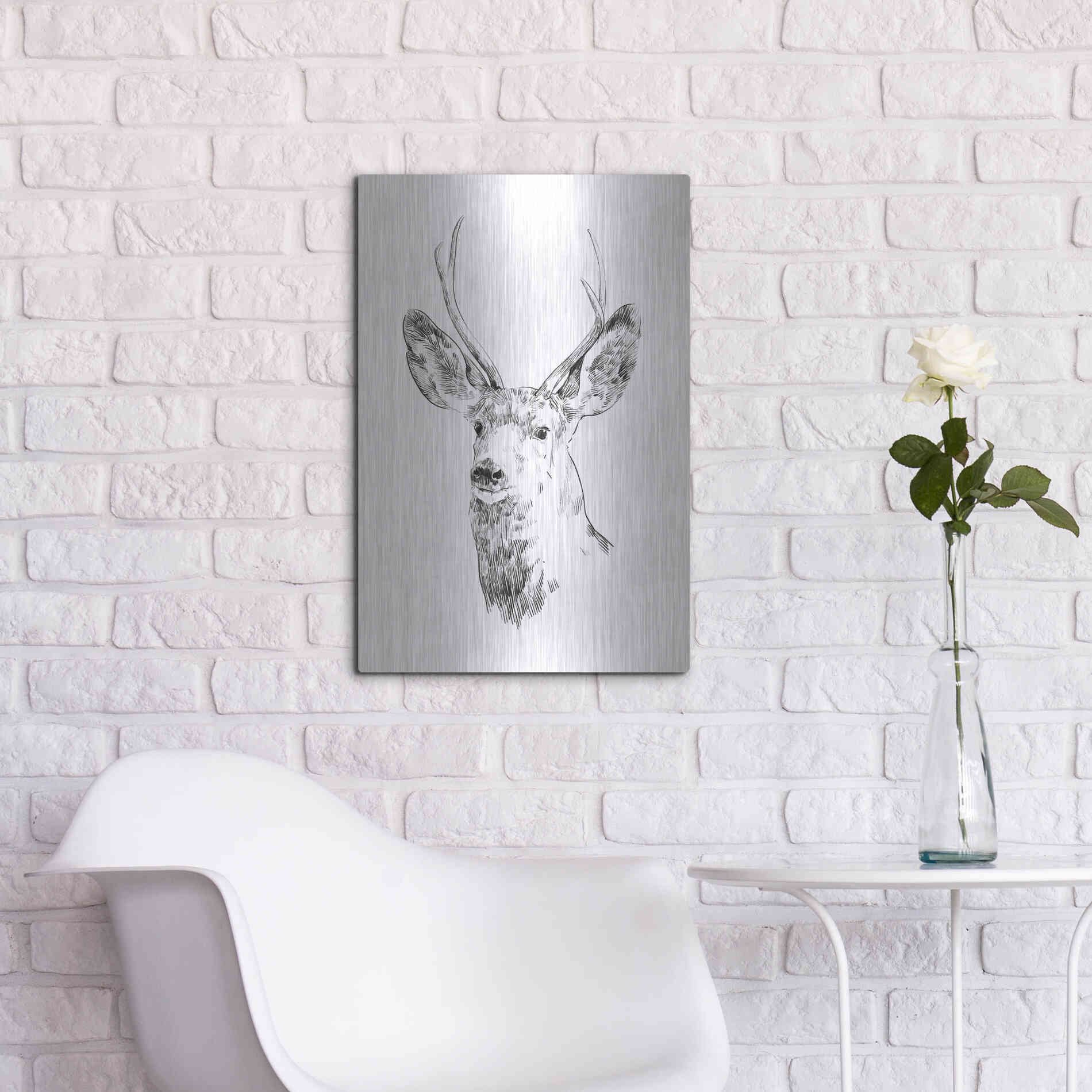 Luxe Metal Art 'Young Buck Sketch IV' by Emma Scarvey, Metal Wall Art,16x24