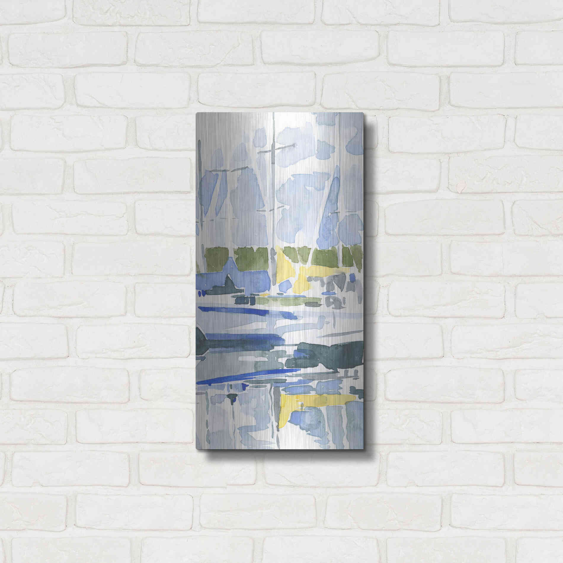 Luxe Metal Art 'Sailboat Reflections II' by Emma Scarvey, Metal Wall Art,12x24