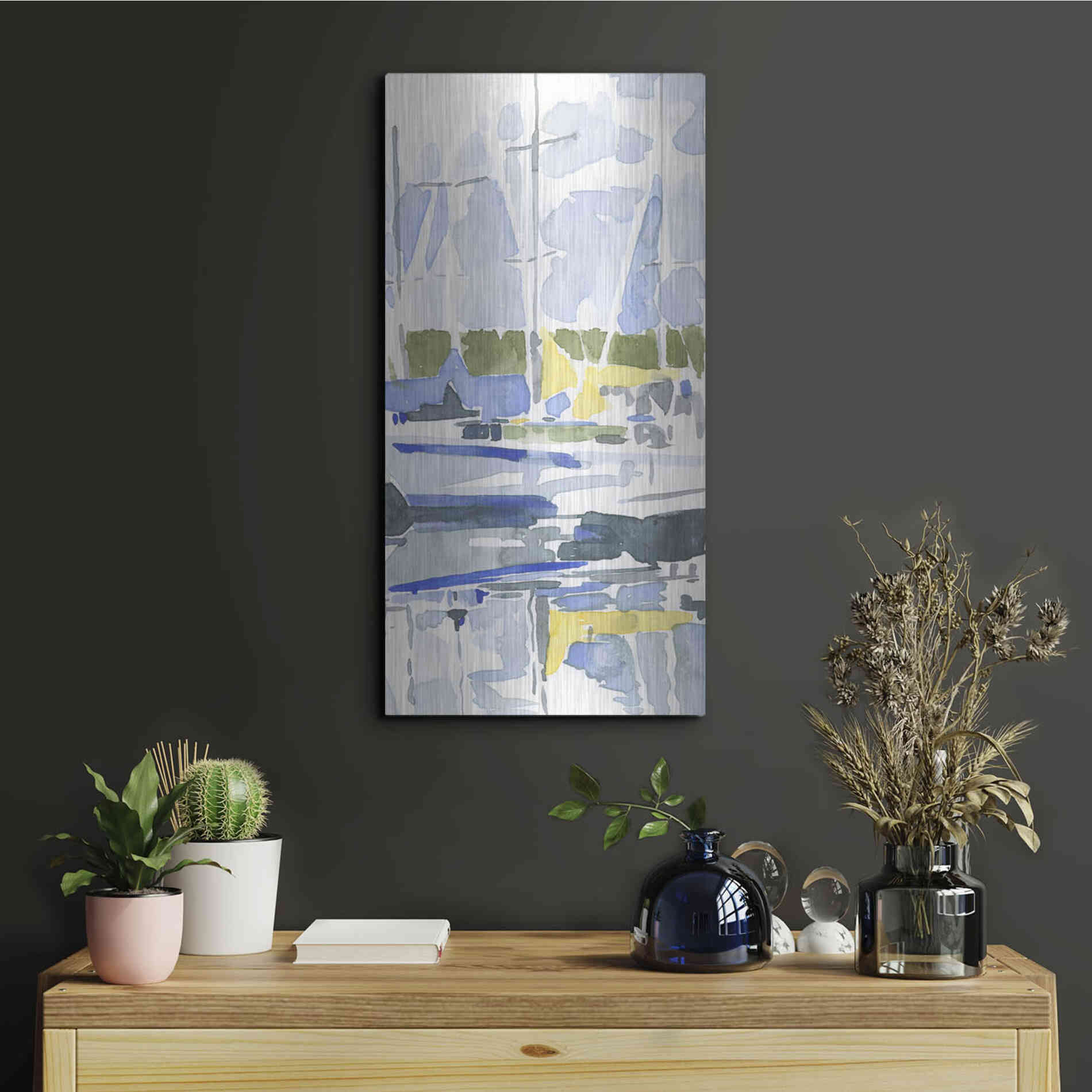 Luxe Metal Art 'Sailboat Reflections II' by Emma Scarvey, Metal Wall Art,12x24