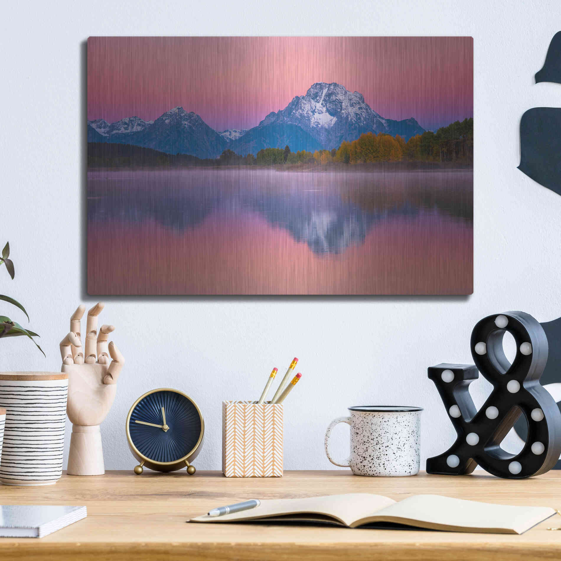 Luxe Metal Art 'Belt of Venus at Oxbow - Grand Teton National Park' by Darren White, Metal Wall Art,16x12