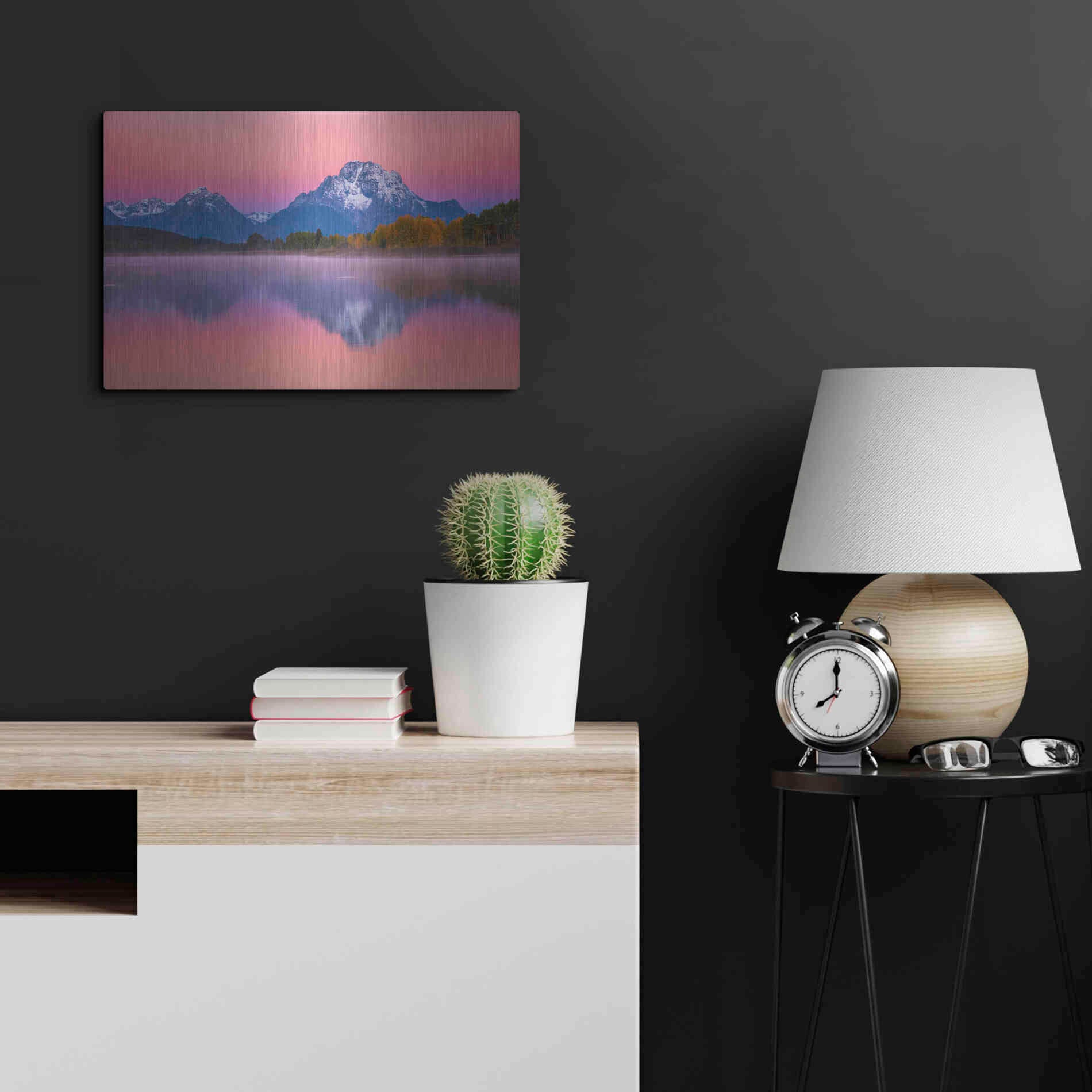 Luxe Metal Art 'Belt of Venus at Oxbow - Grand Teton National Park' by Darren White, Metal Wall Art,24x16