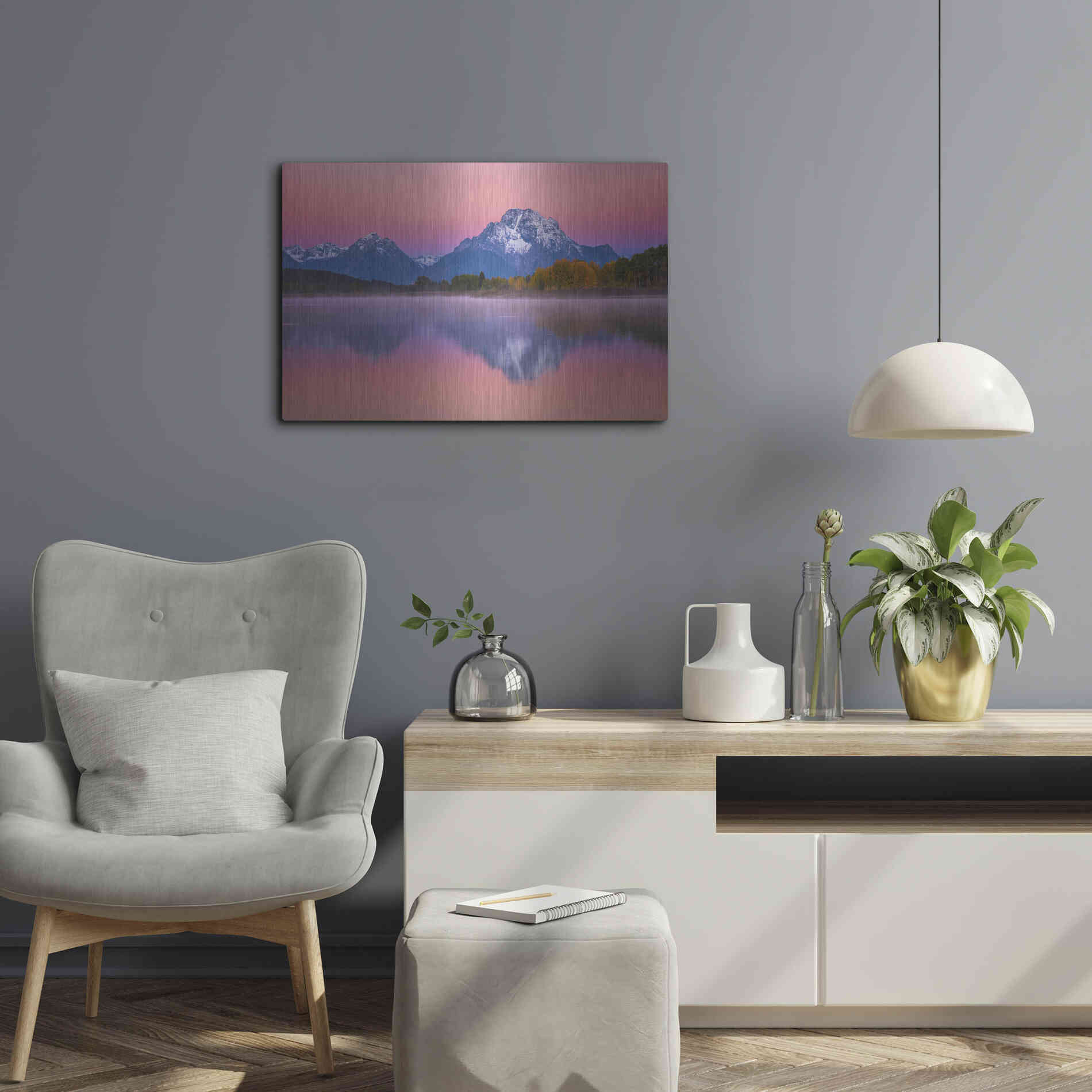 Luxe Metal Art 'Belt of Venus at Oxbow - Grand Teton National Park' by Darren White, Metal Wall Art,24x16