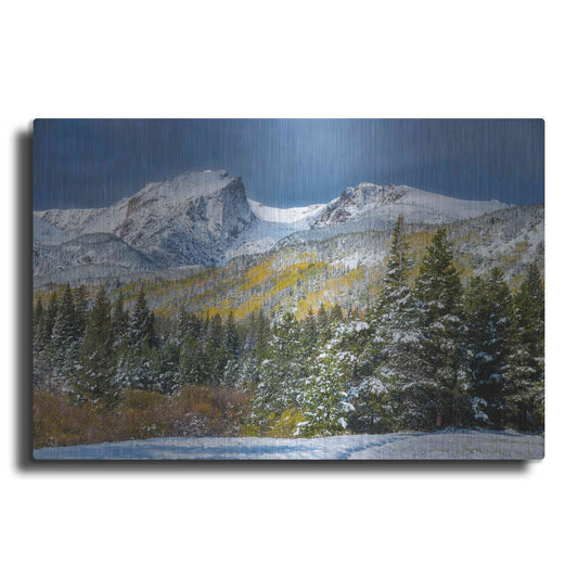 Luxe Metal Art 'Christmas In the Rockies - Rocky Mountain National Park' by Darren White, Metal Wall Art
