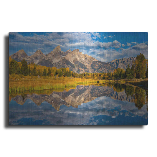Luxe Metal Art 'Fall Reflection in the Tetons - Grand Teton National Park' by Darren White, Metal Wall Art