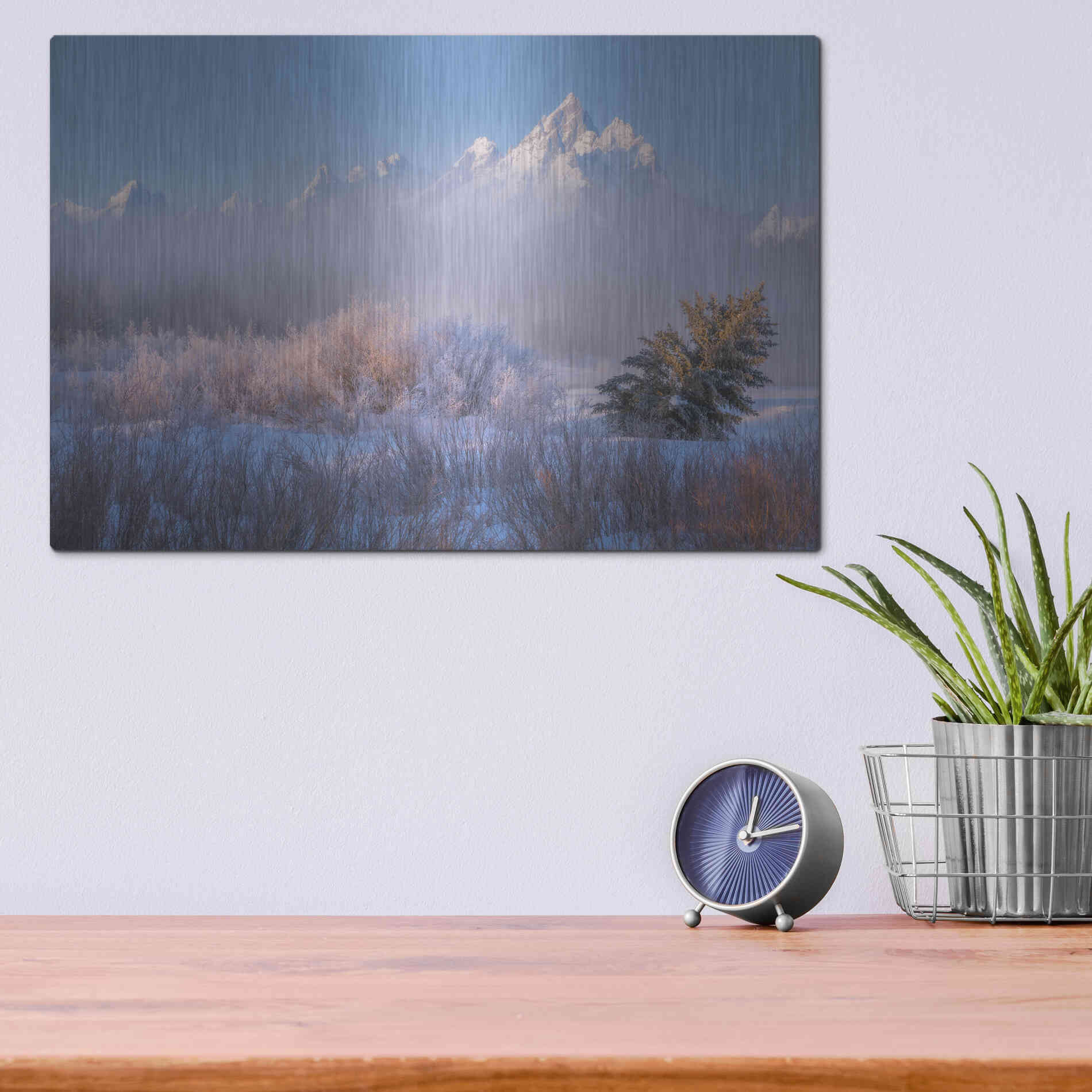 Luxe Metal Art 'Frosted and Falling - Grand Teton National Park' by Darren White, Metal Wall Art,16x12