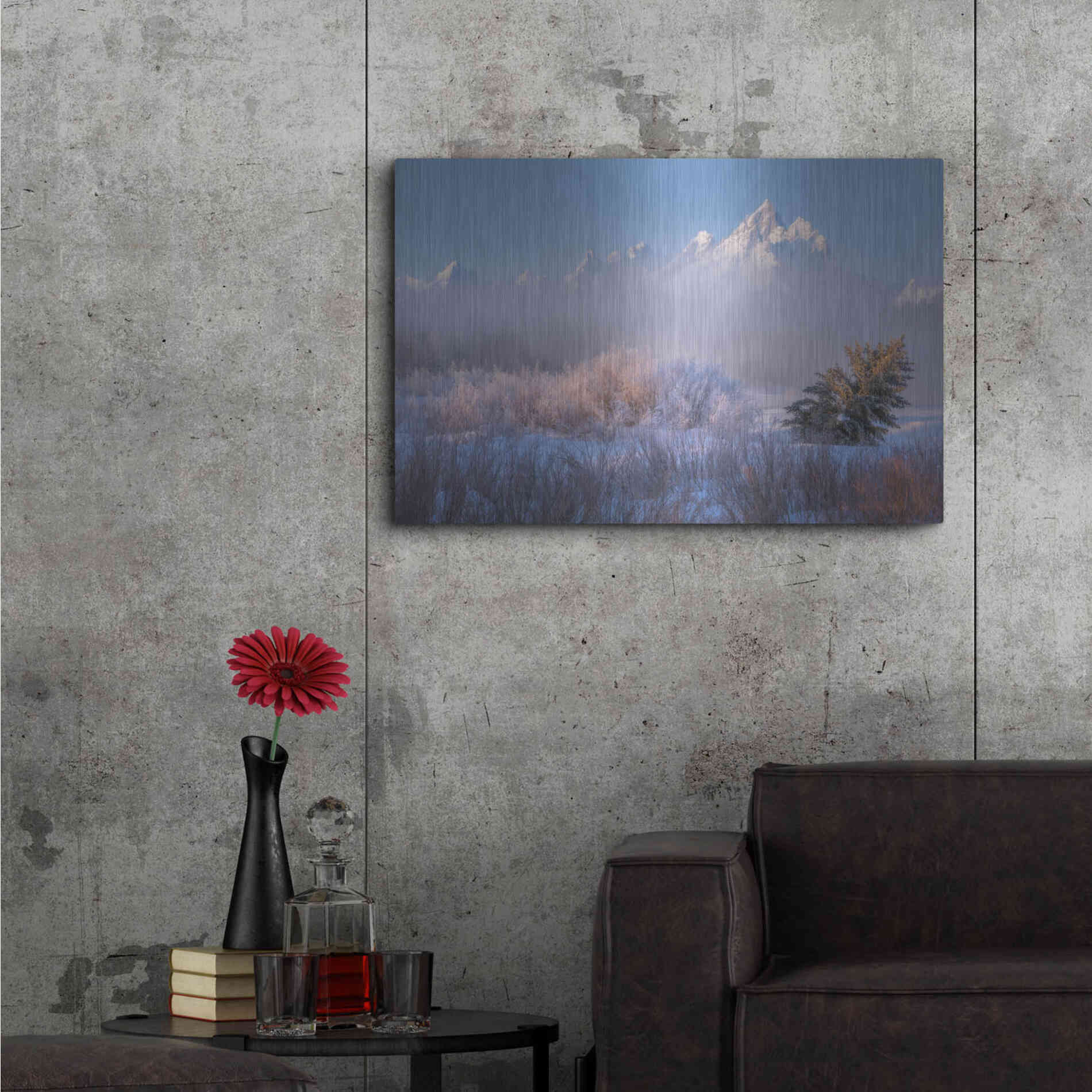 Luxe Metal Art 'Frosted and Falling - Grand Teton National Park' by Darren White, Metal Wall Art,36x24