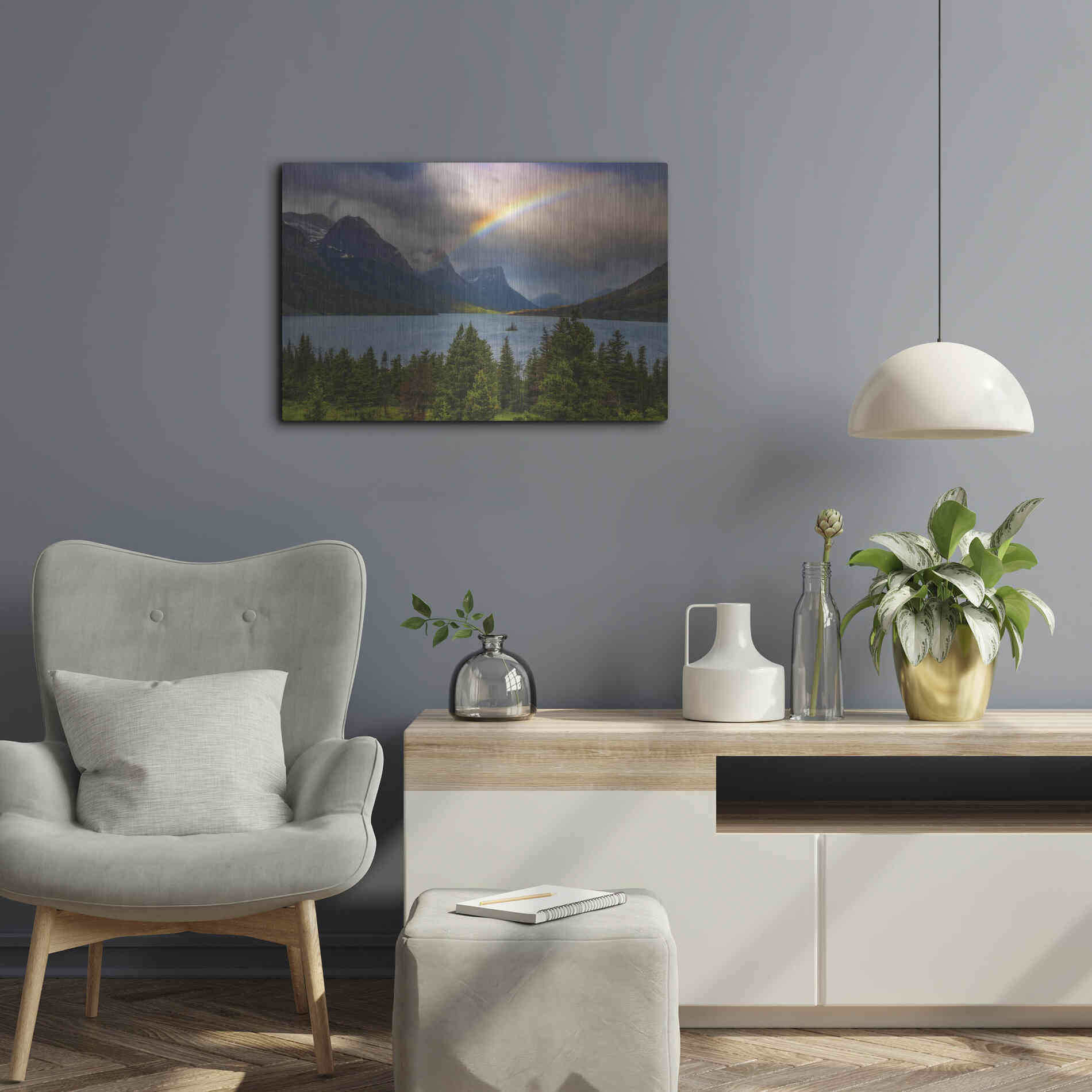 Luxe Metal Art 'Glacier Rainbow - Glacier National Park' by Darren White, Metal Wall Art,24x16