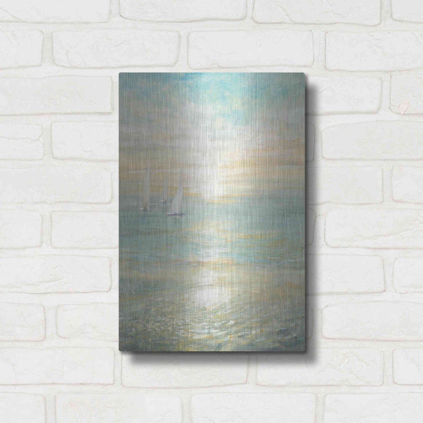 Luxe Metal Art 'Sunrise Sailboats I' by Danhui Nai, Metal Wall Art,12x16