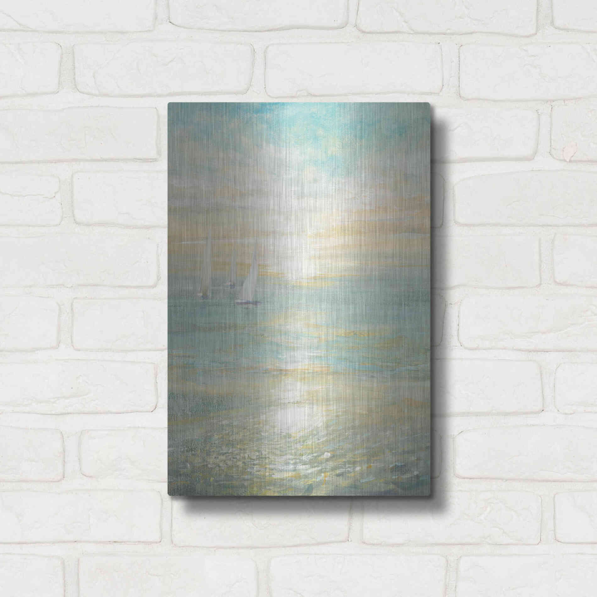 Luxe Metal Art 'Sunrise Sailboats I' by Danhui Nai, Metal Wall Art,12x16