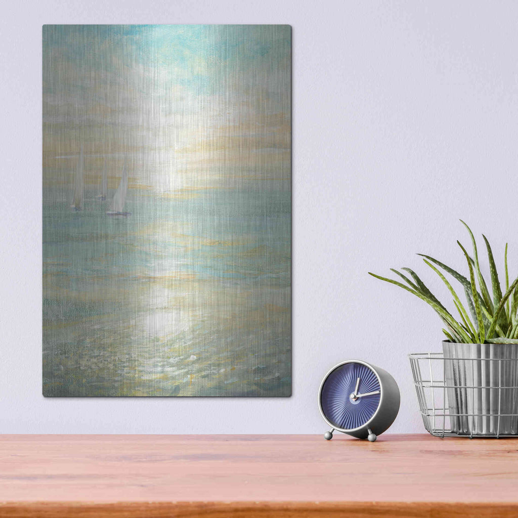 Luxe Metal Art 'Sunrise Sailboats I' by Danhui Nai, Metal Wall Art,12x16