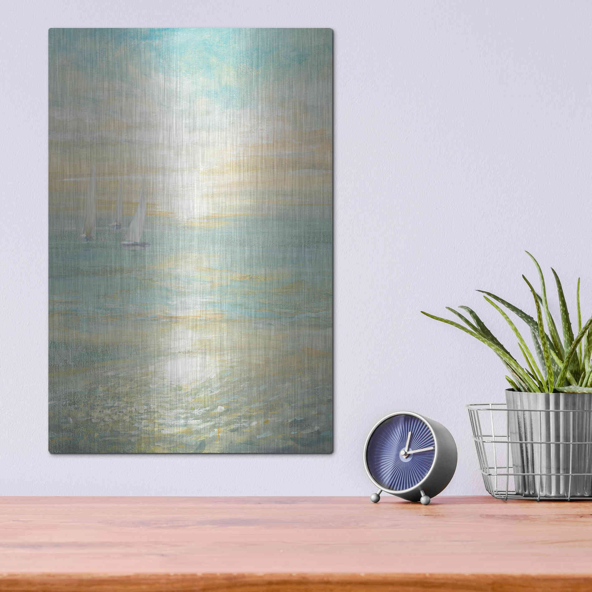 Luxe Metal Art 'Sunrise Sailboats I' by Danhui Nai, Metal Wall Art,12x16