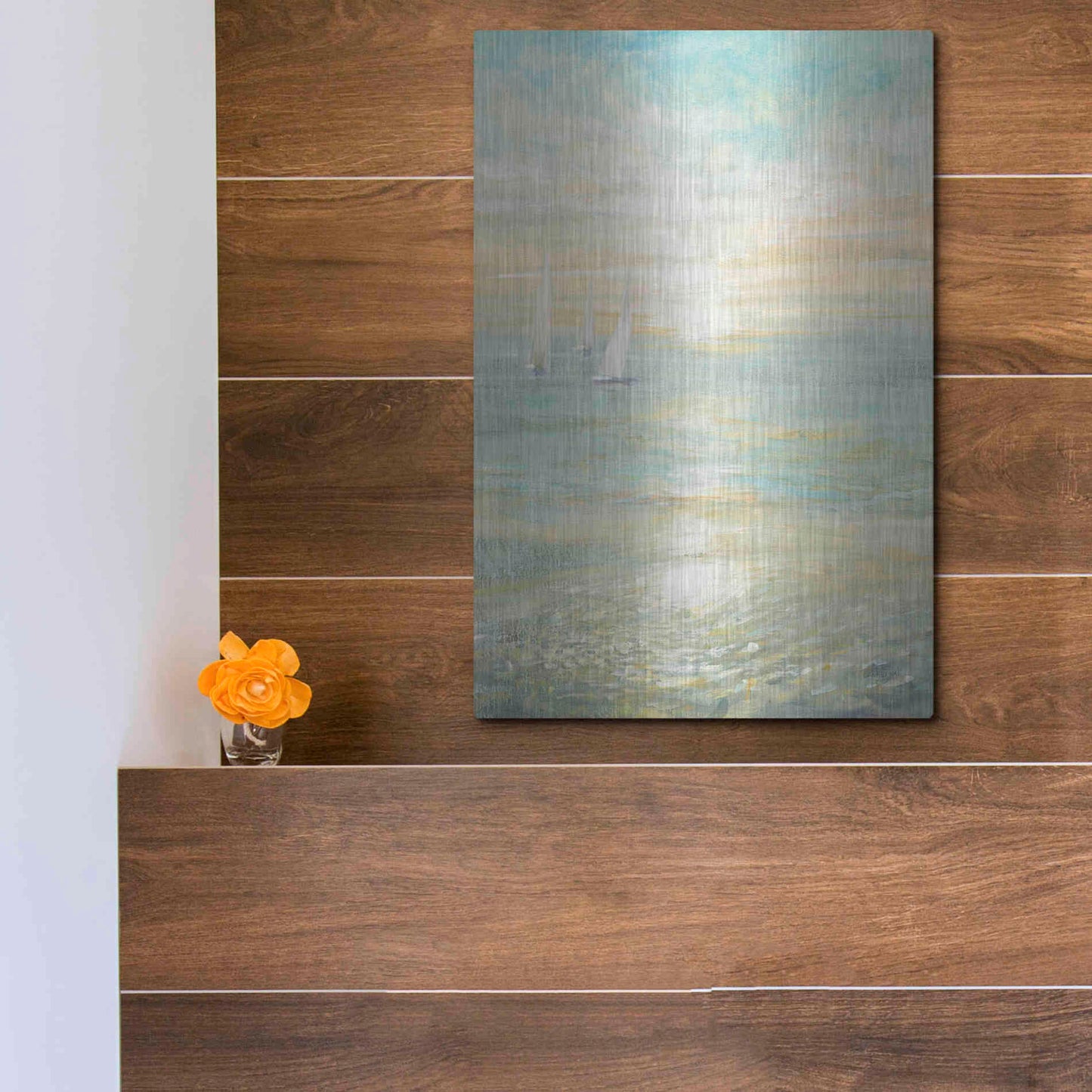 Luxe Metal Art 'Sunrise Sailboats I' by Danhui Nai, Metal Wall Art,12x16