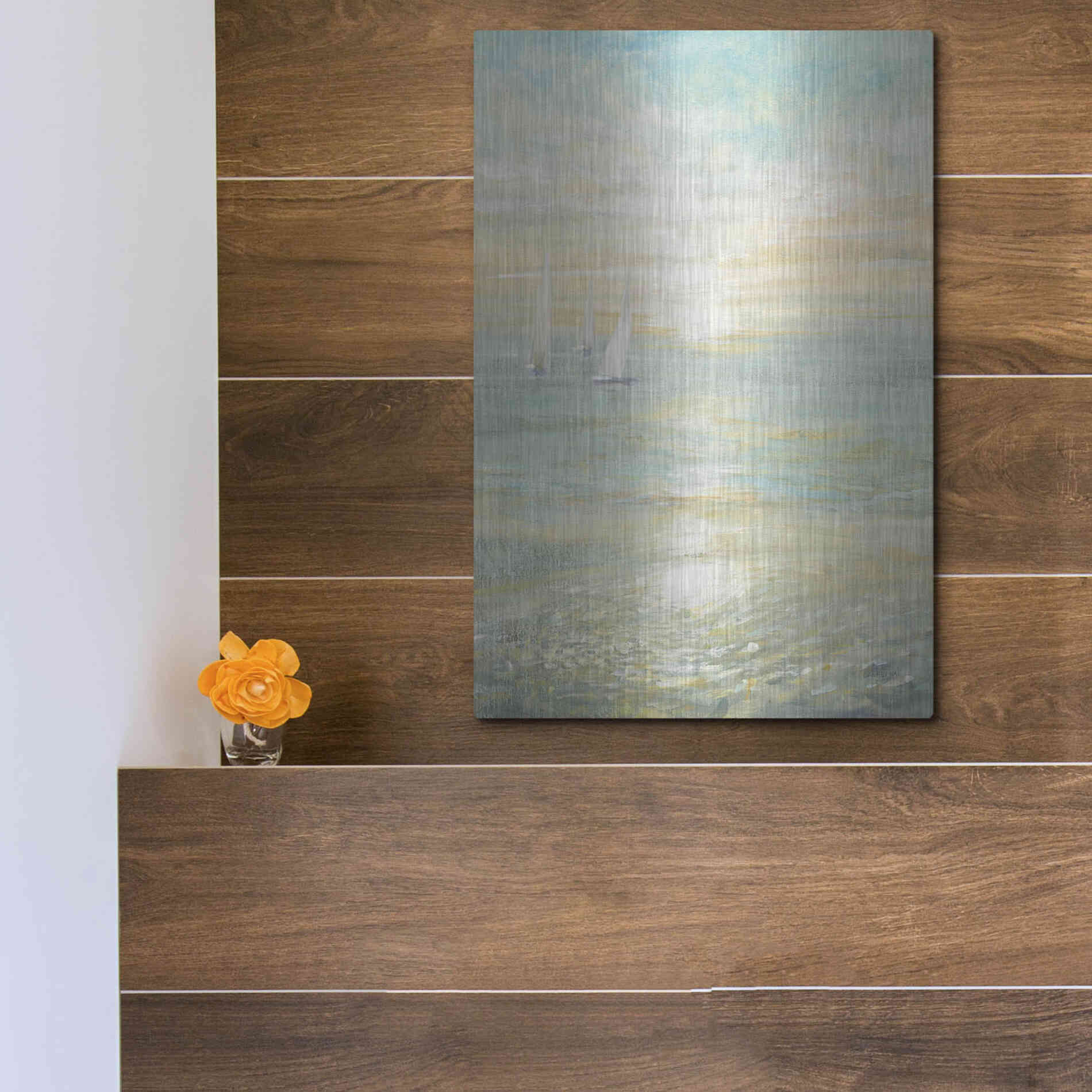 Luxe Metal Art 'Sunrise Sailboats I' by Danhui Nai, Metal Wall Art,12x16