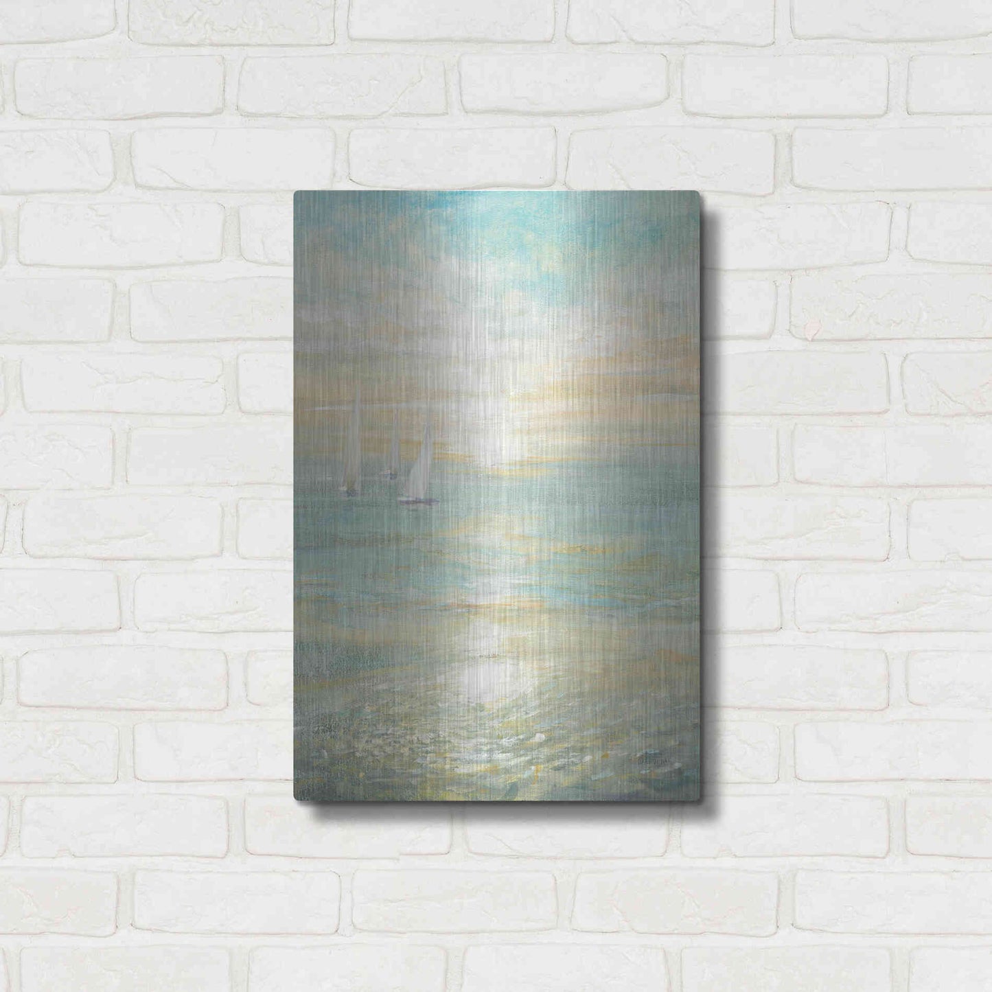 Luxe Metal Art 'Sunrise Sailboats I' by Danhui Nai, Metal Wall Art,16x24