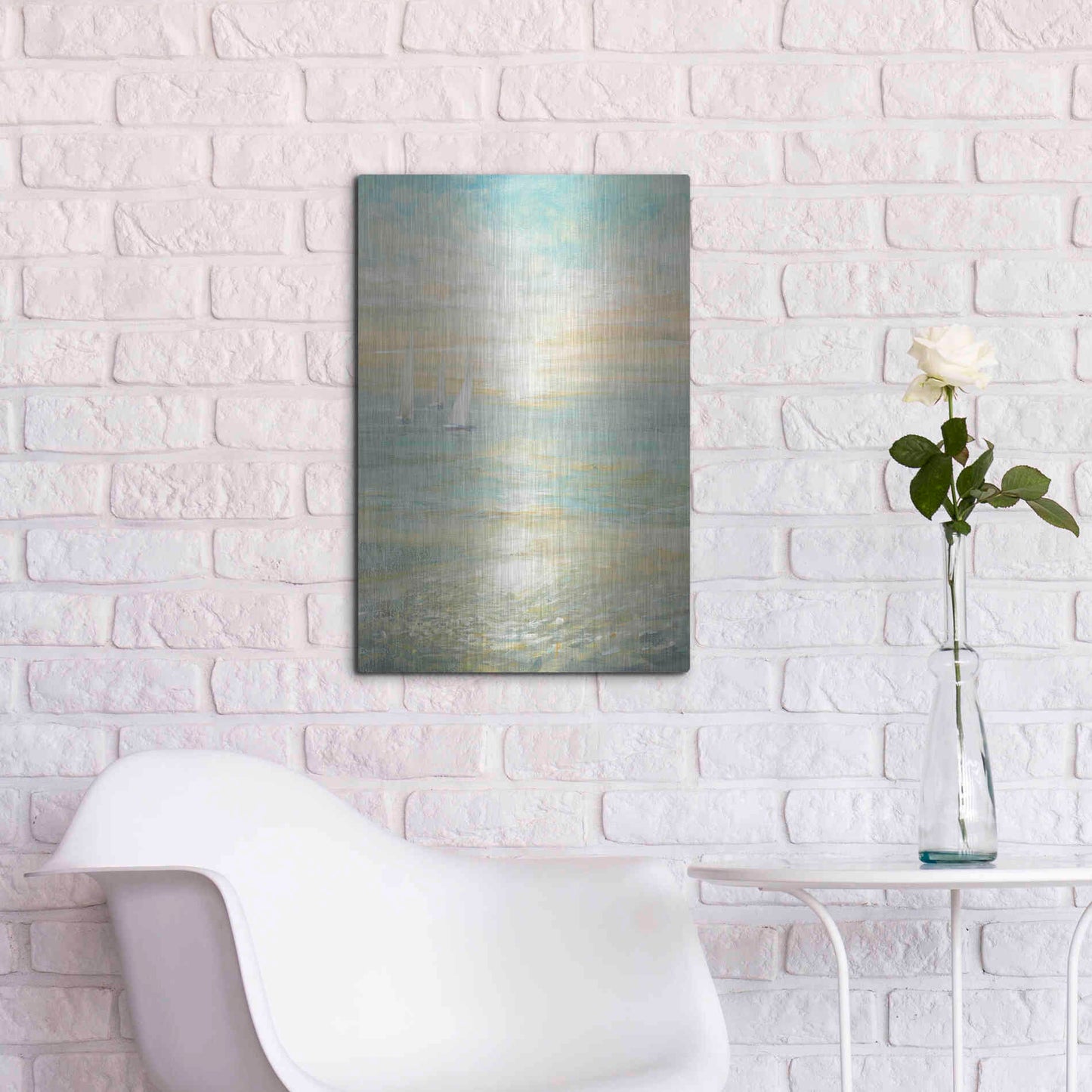 Luxe Metal Art 'Sunrise Sailboats I' by Danhui Nai, Metal Wall Art,16x24