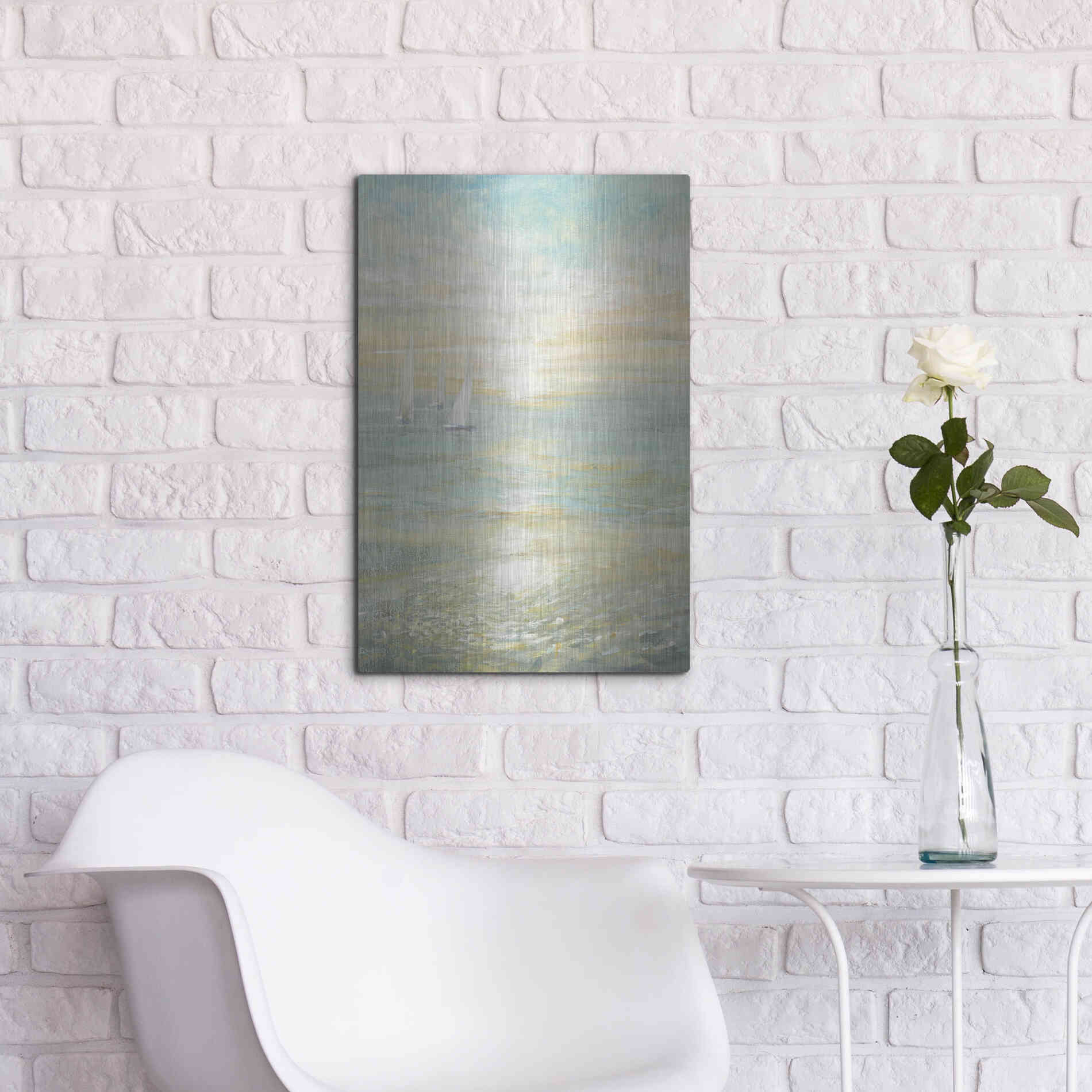 Luxe Metal Art 'Sunrise Sailboats I' by Danhui Nai, Metal Wall Art,16x24