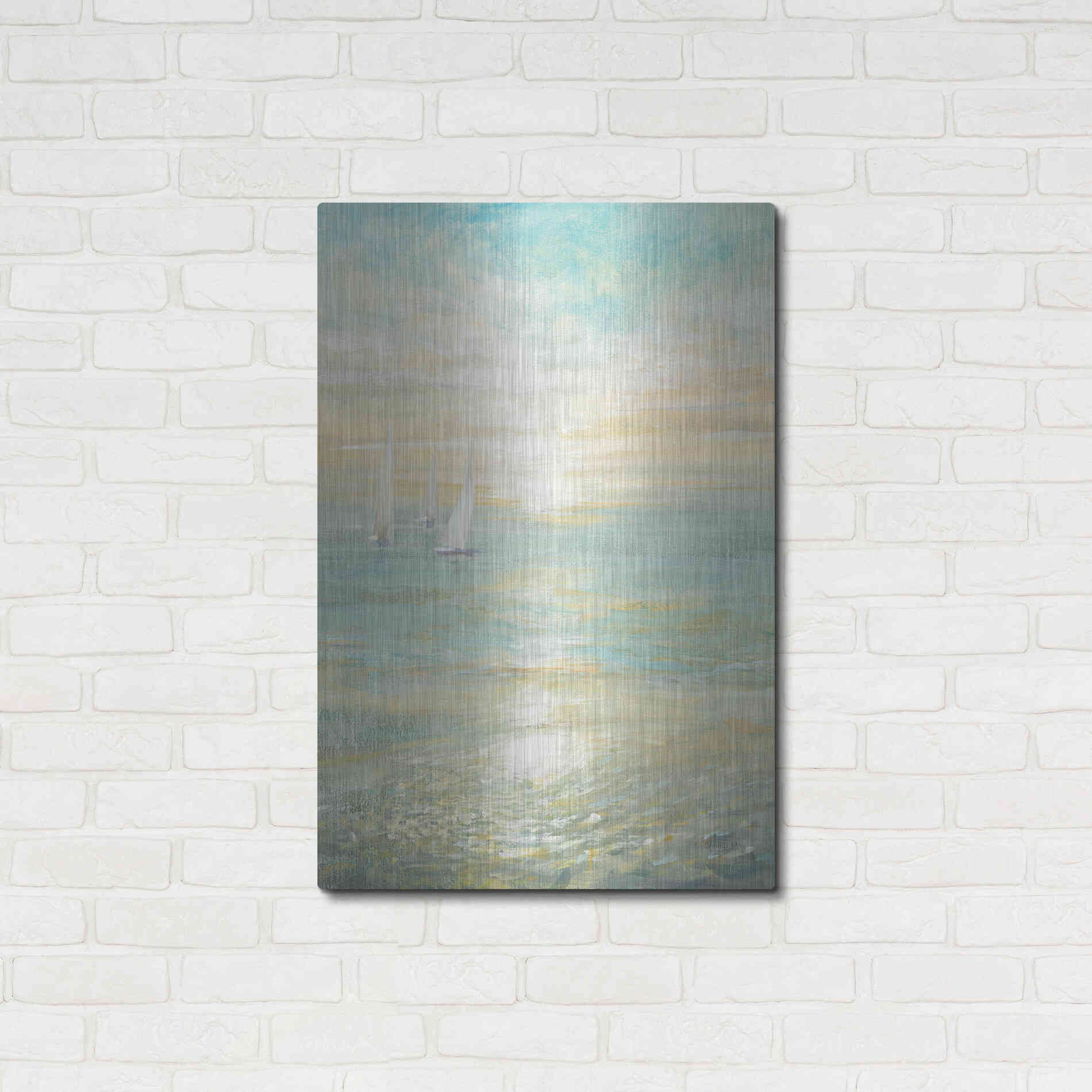 Luxe Metal Art 'Sunrise Sailboats I' by Danhui Nai, Metal Wall Art,24x36
