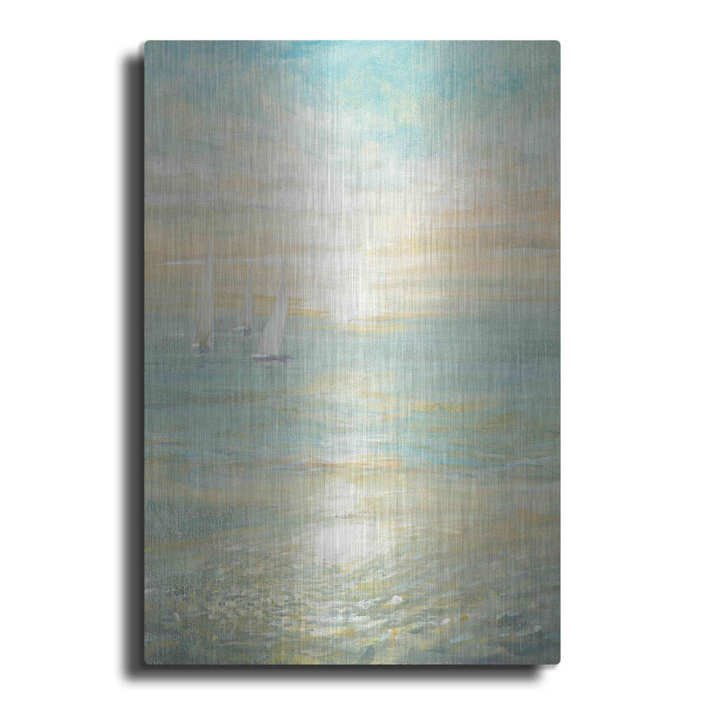 Luxe Metal Art 'Sunrise Sailboats I' by Danhui Nai, Metal Wall Art