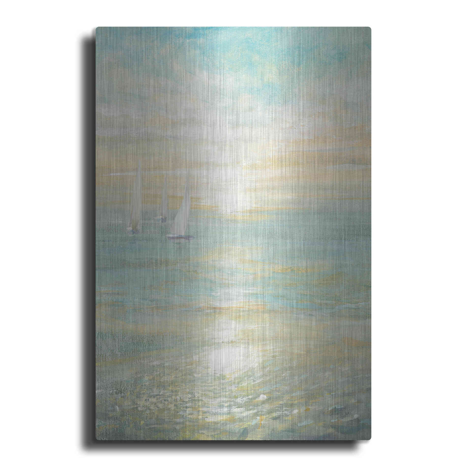 Luxe Metal Art 'Sunrise Sailboats I' by Danhui Nai, Metal Wall Art