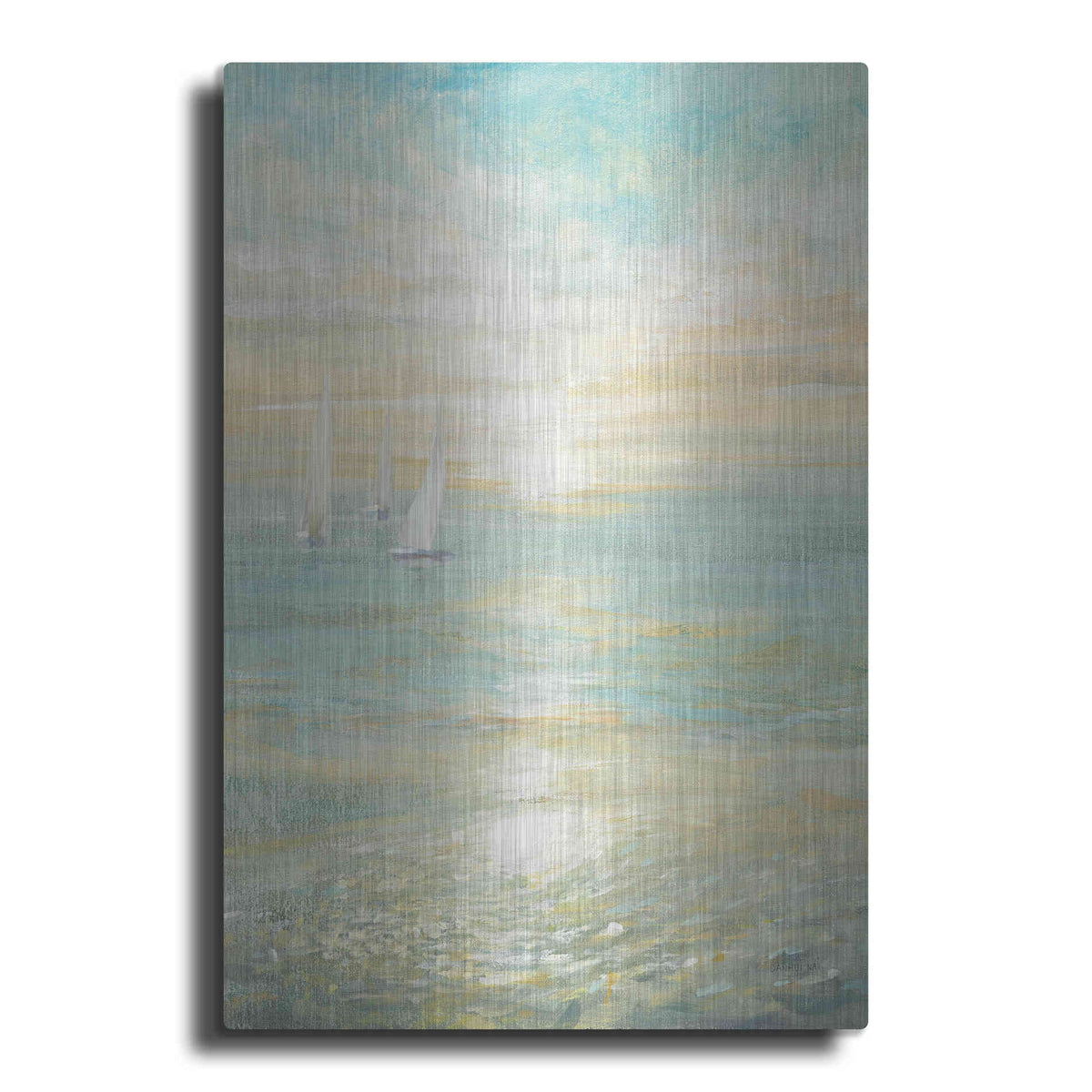 Luxe Metal Art 'Sunrise Sailboats I' by Danhui Nai, Metal Wall Art