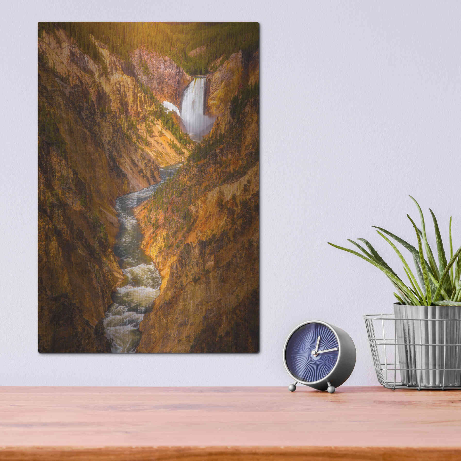 Luxe Metal Art 'Golden Falls of Yellowstone - Yellowstone National Park' by Darren White, Metal Wall Art,12x16