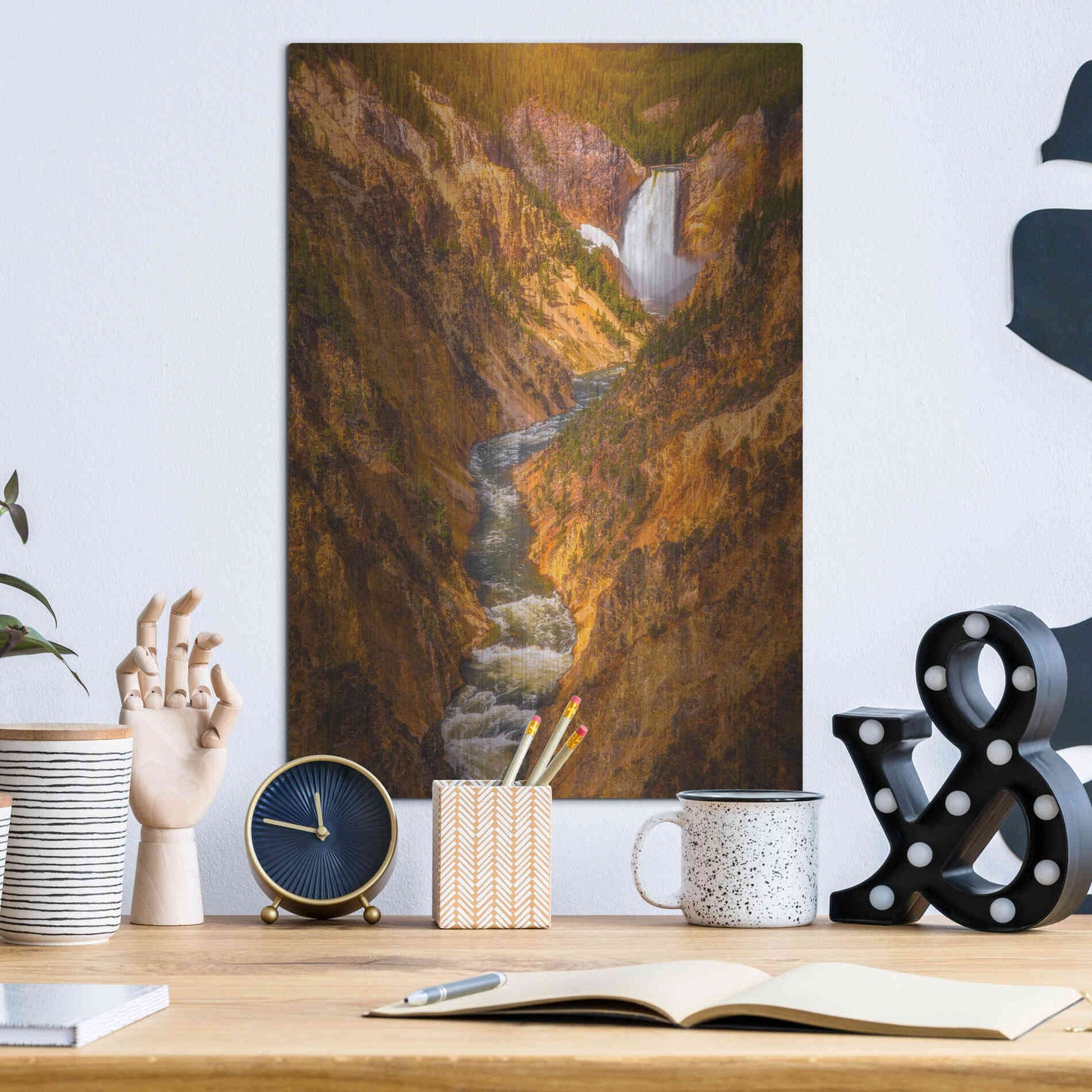 Luxe Metal Art 'Golden Falls of Yellowstone - Yellowstone National Park' by Darren White, Metal Wall Art,12x16