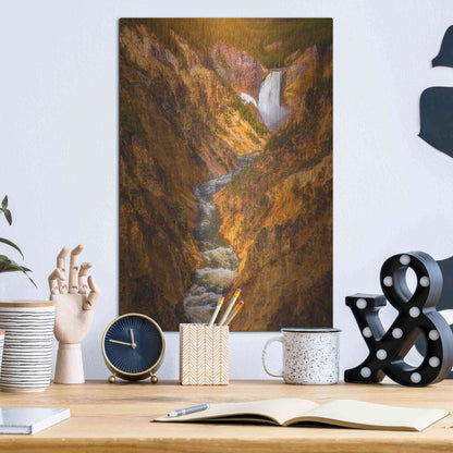 Luxe Metal Art 'Golden Falls of Yellowstone - Yellowstone National Park' by Darren White, Metal Wall Art,12x16