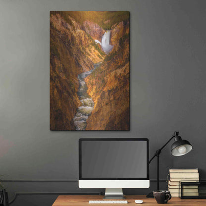 Luxe Metal Art 'Golden Falls of Yellowstone - Yellowstone National Park' by Darren White, Metal Wall Art,24x36