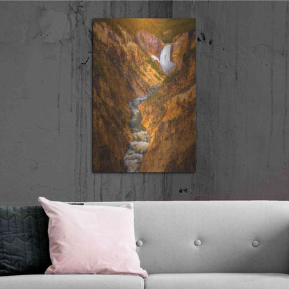 Luxe Metal Art 'Golden Falls of Yellowstone - Yellowstone National Park' by Darren White, Metal Wall Art,24x36