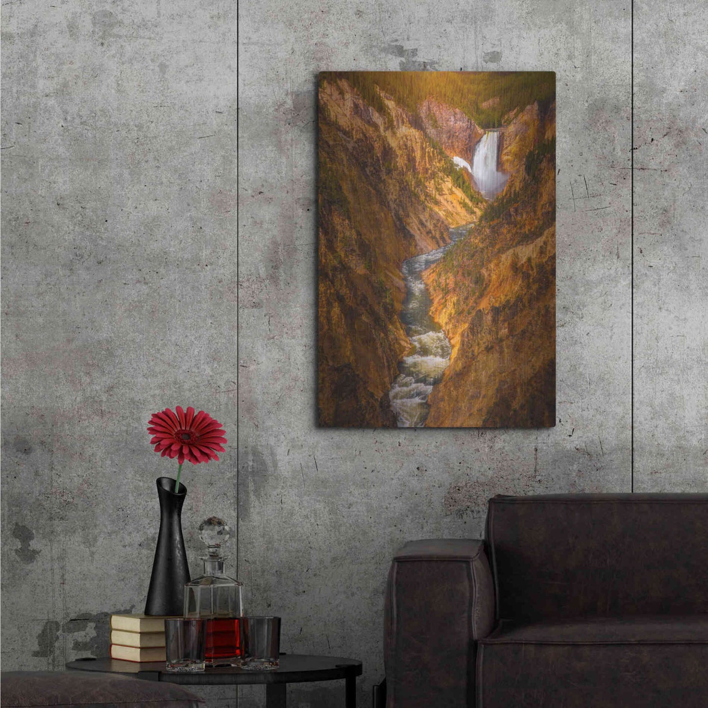 Luxe Metal Art 'Golden Falls of Yellowstone - Yellowstone National Park' by Darren White, Metal Wall Art,24x36