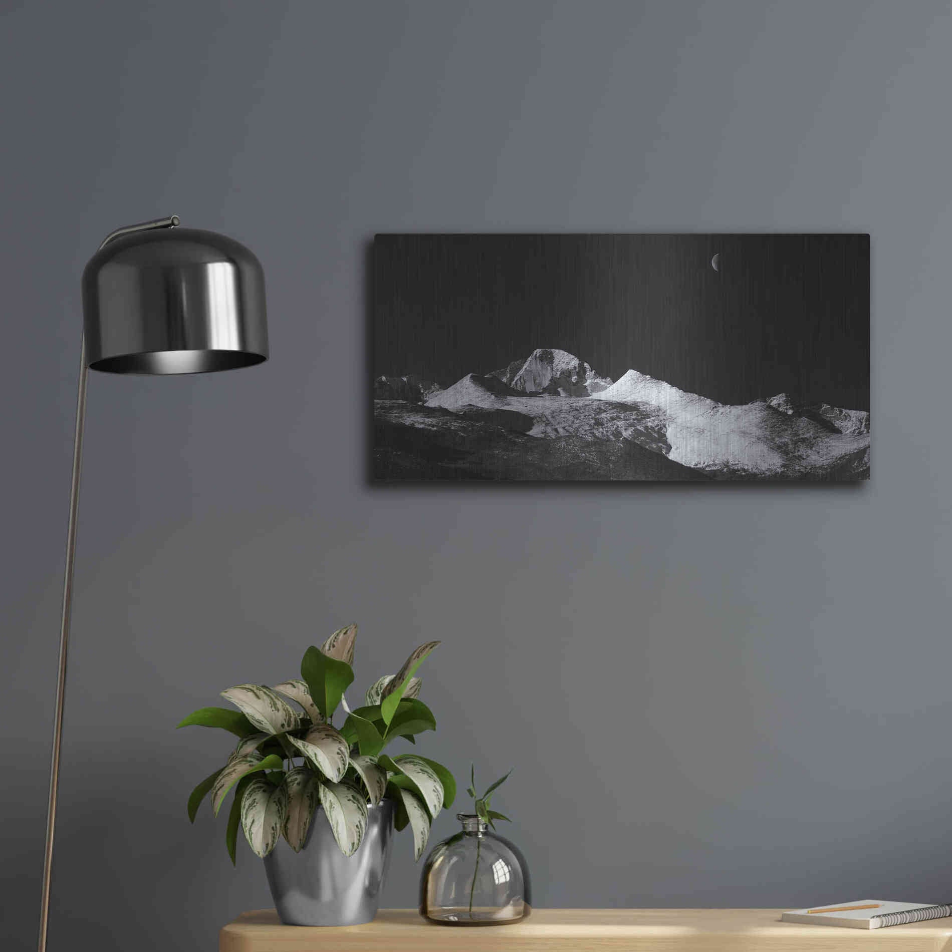 Luxe Metal Art 'Half Moon Over Longs Peak - Rocky Mountain National Park' by Darren White, Metal Wall Art,24x12