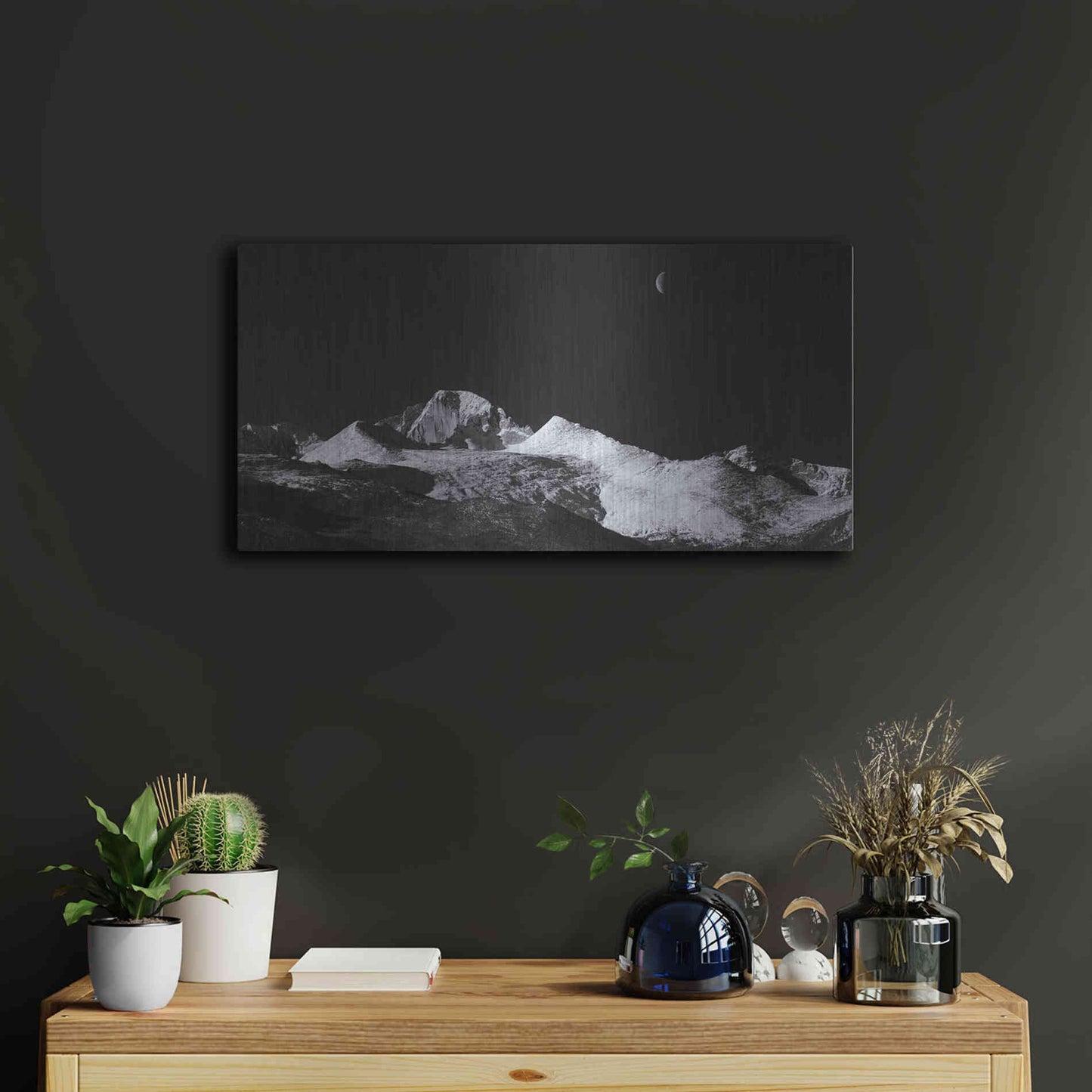 Luxe Metal Art 'Half Moon Over Longs Peak - Rocky Mountain National Park' by Darren White, Metal Wall Art,24x12