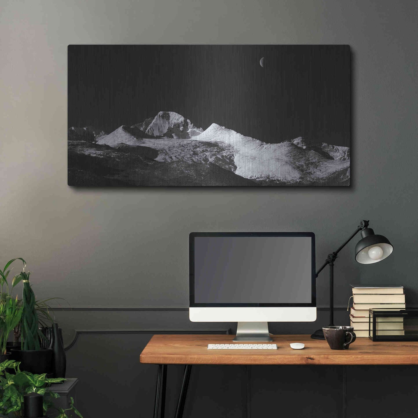 Luxe Metal Art 'Half Moon Over Longs Peak - Rocky Mountain National Park' by Darren White, Metal Wall Art,48x24