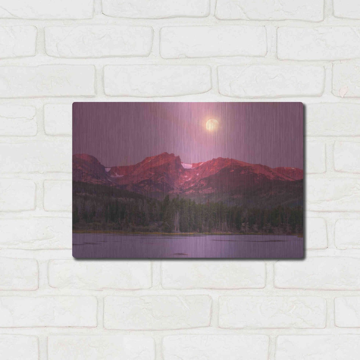 Luxe Metal Art 'Harvest Moon over Hallett Peak - Rocky Mountain National Park' by Darren White, Metal Wall Art,16x12