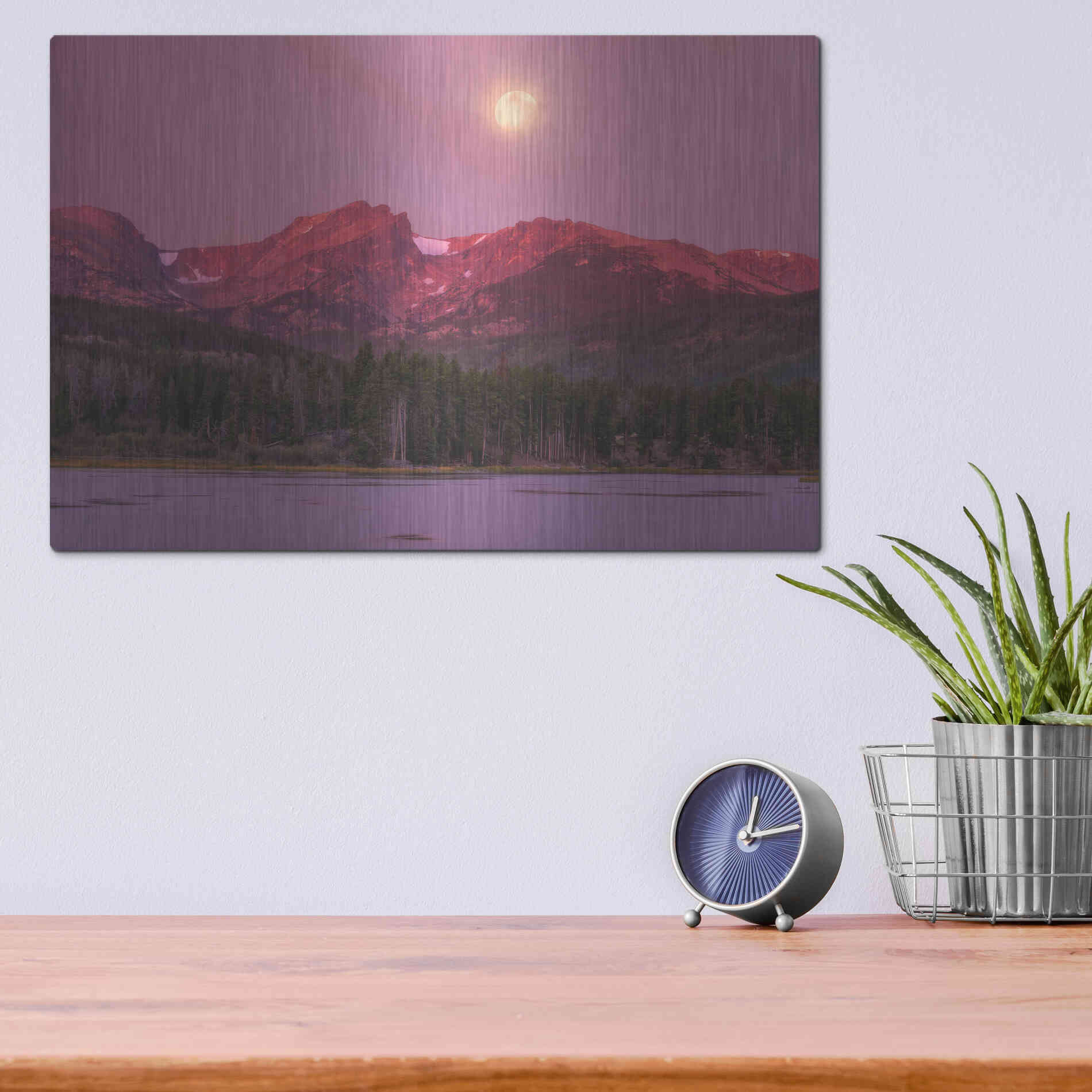 Luxe Metal Art 'Harvest Moon over Hallett Peak - Rocky Mountain National Park' by Darren White, Metal Wall Art,16x12