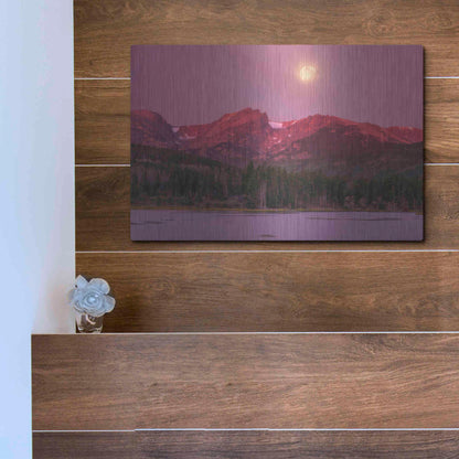 Luxe Metal Art 'Harvest Moon over Hallett Peak - Rocky Mountain National Park' by Darren White, Metal Wall Art,16x12