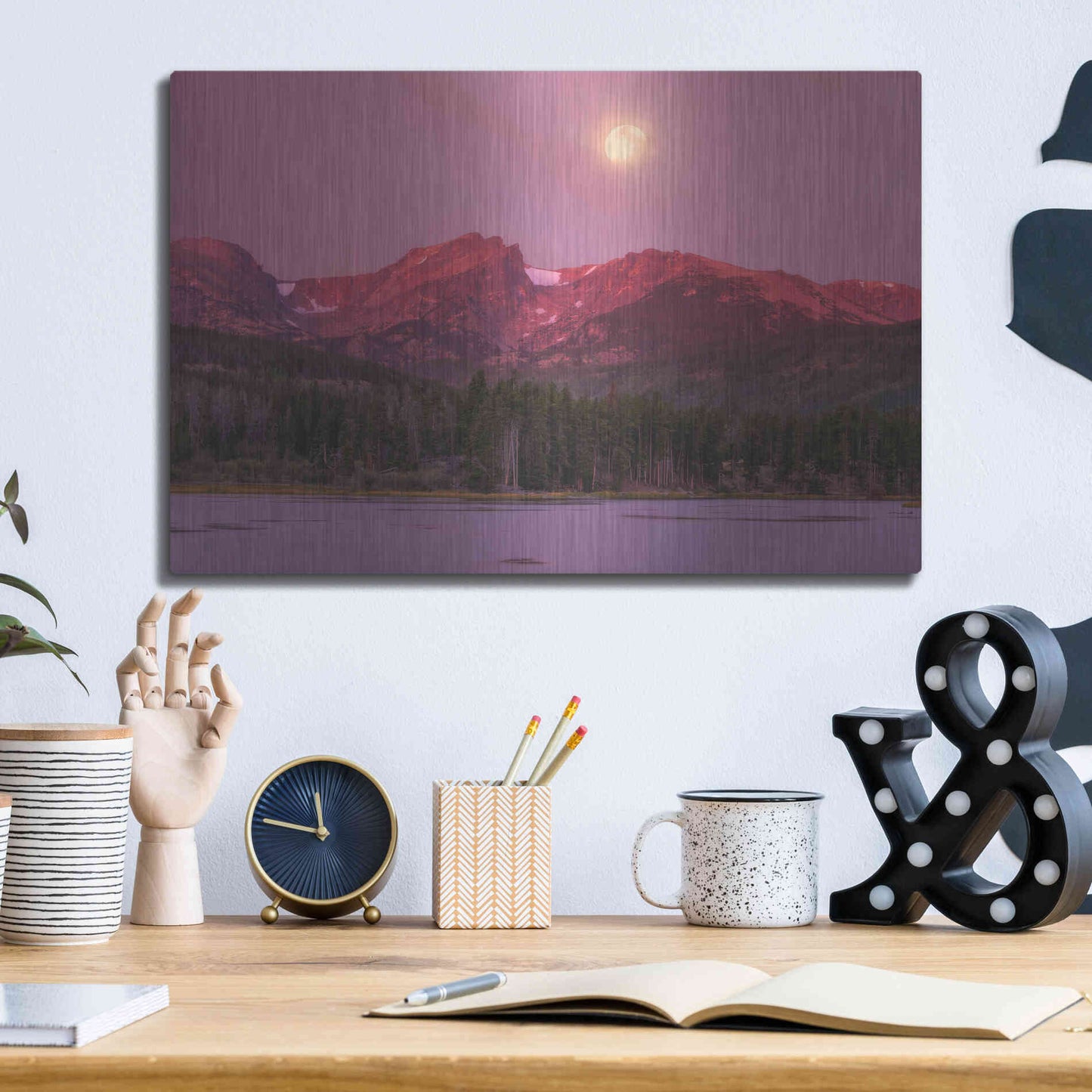 Luxe Metal Art 'Harvest Moon over Hallett Peak - Rocky Mountain National Park' by Darren White, Metal Wall Art,16x12