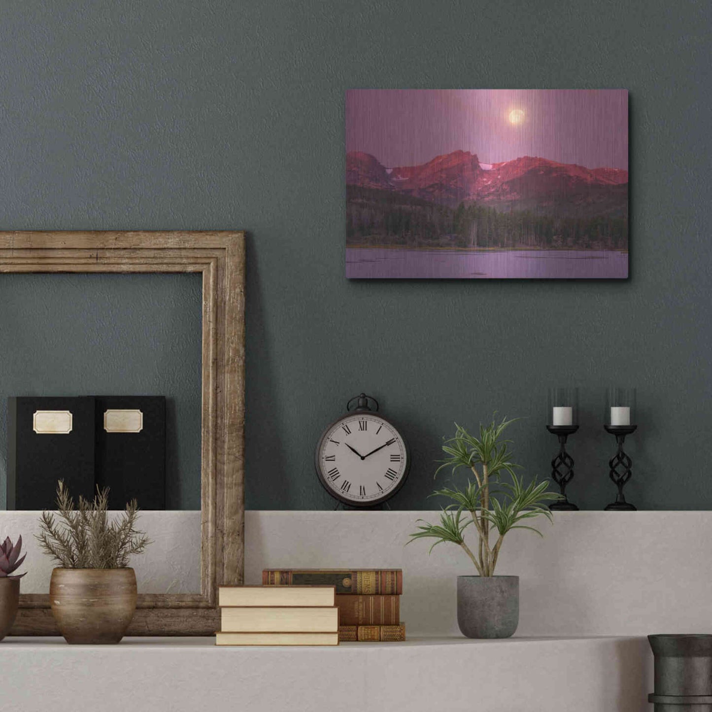 Luxe Metal Art 'Harvest Moon over Hallett Peak - Rocky Mountain National Park' by Darren White, Metal Wall Art,16x12