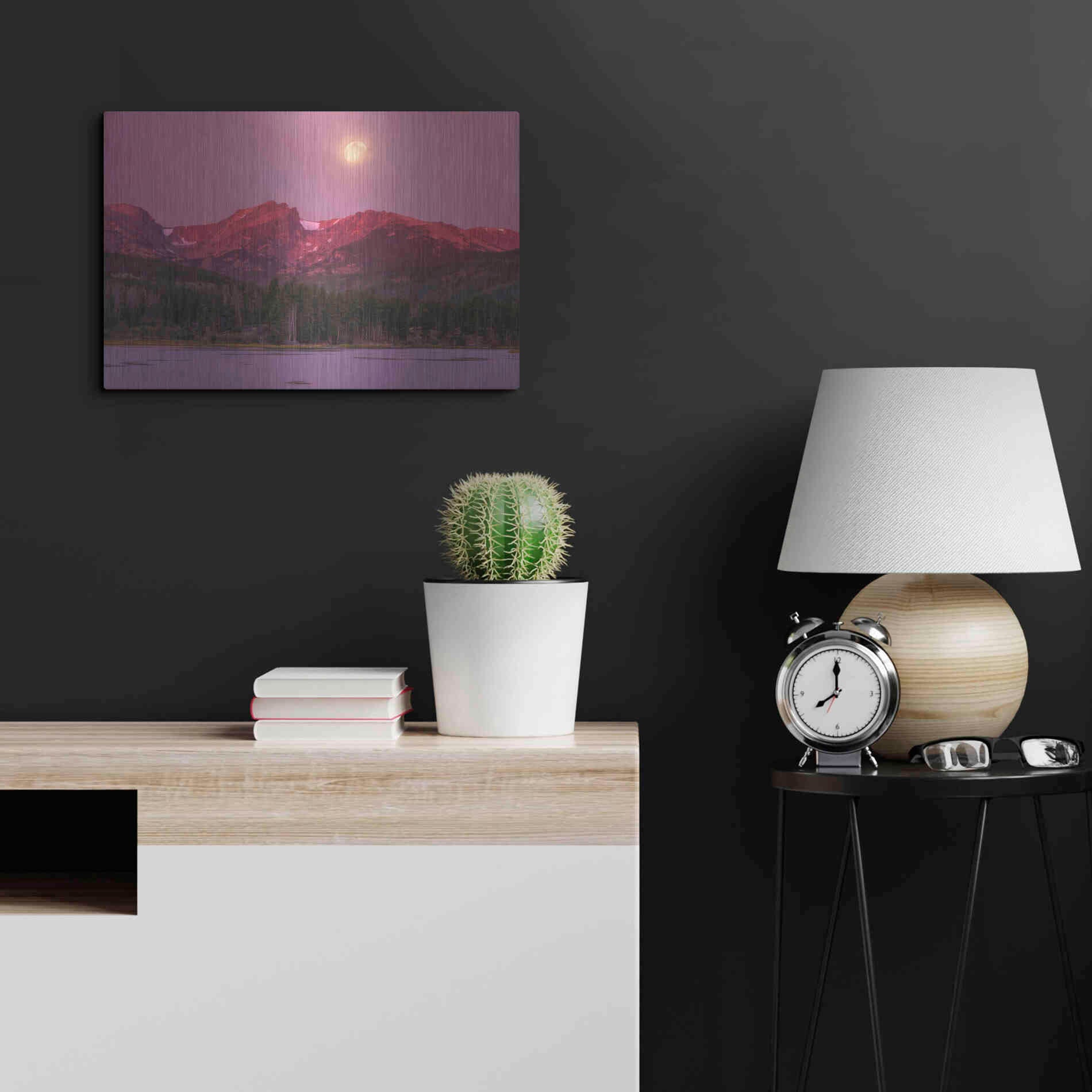 Luxe Metal Art 'Harvest Moon over Hallett Peak - Rocky Mountain National Park' by Darren White, Metal Wall Art,24x16