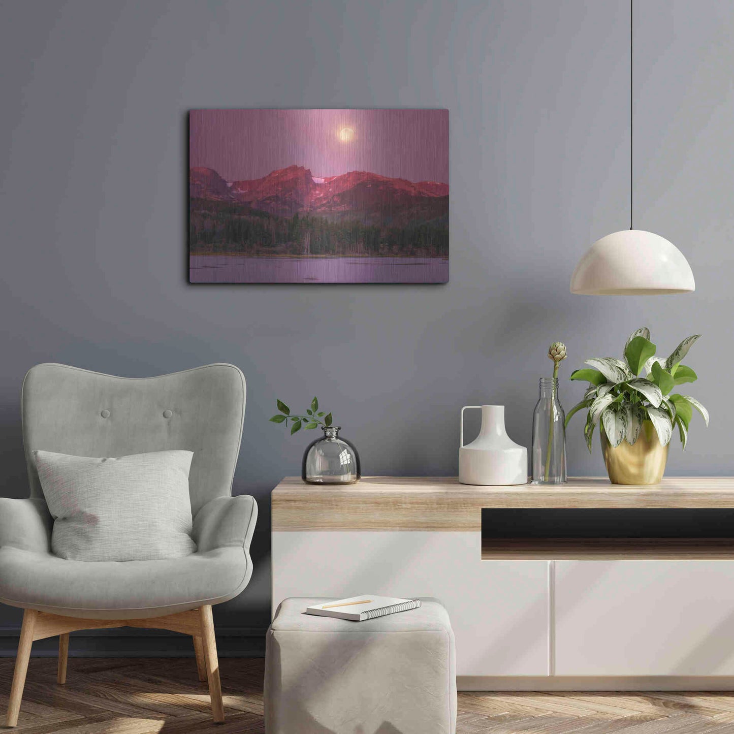 Luxe Metal Art 'Harvest Moon over Hallett Peak - Rocky Mountain National Park' by Darren White, Metal Wall Art,24x16