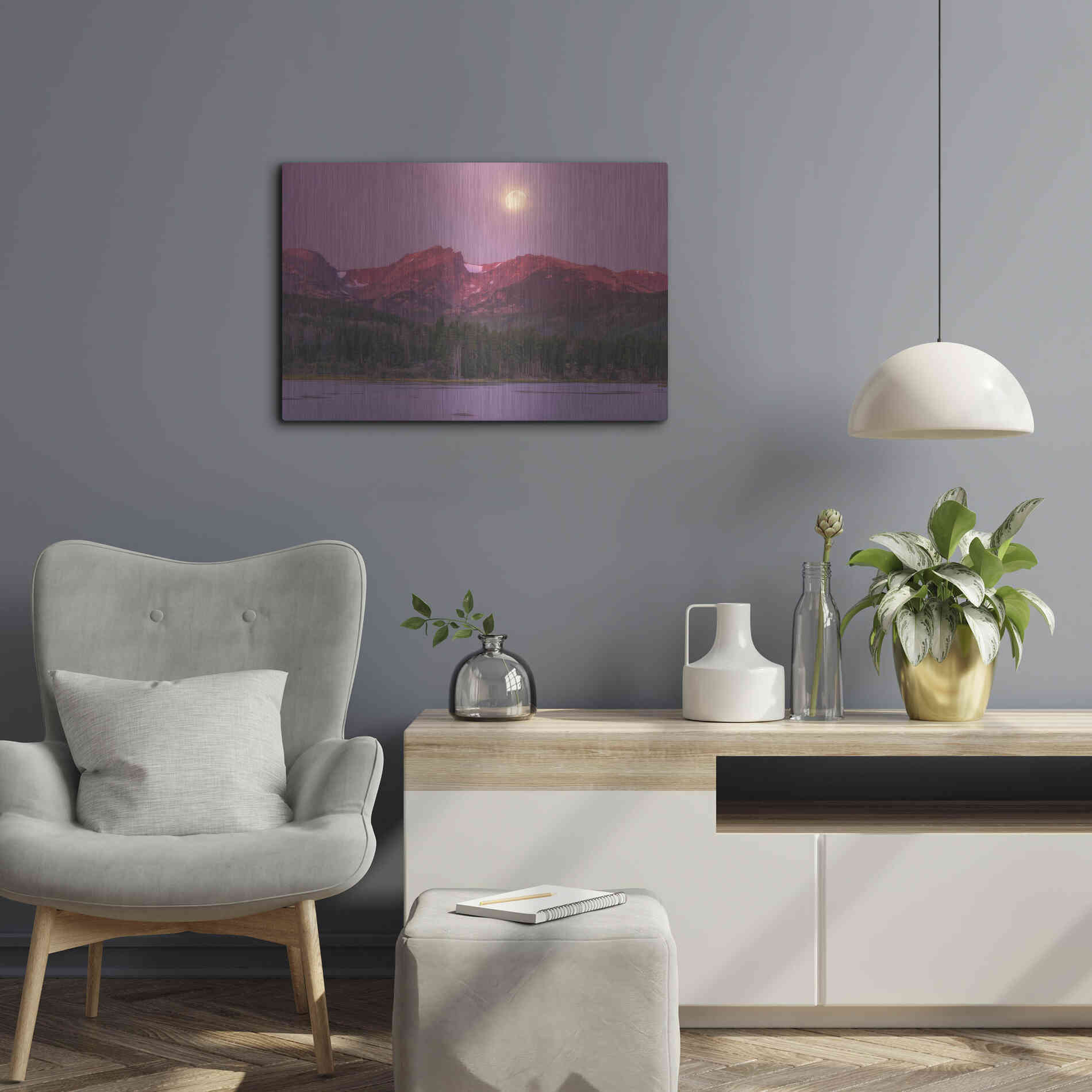 Luxe Metal Art 'Harvest Moon over Hallett Peak - Rocky Mountain National Park' by Darren White, Metal Wall Art,24x16