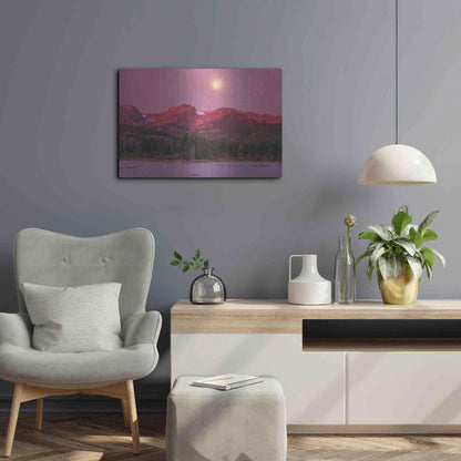 Luxe Metal Art 'Harvest Moon over Hallett Peak - Rocky Mountain National Park' by Darren White, Metal Wall Art,24x16