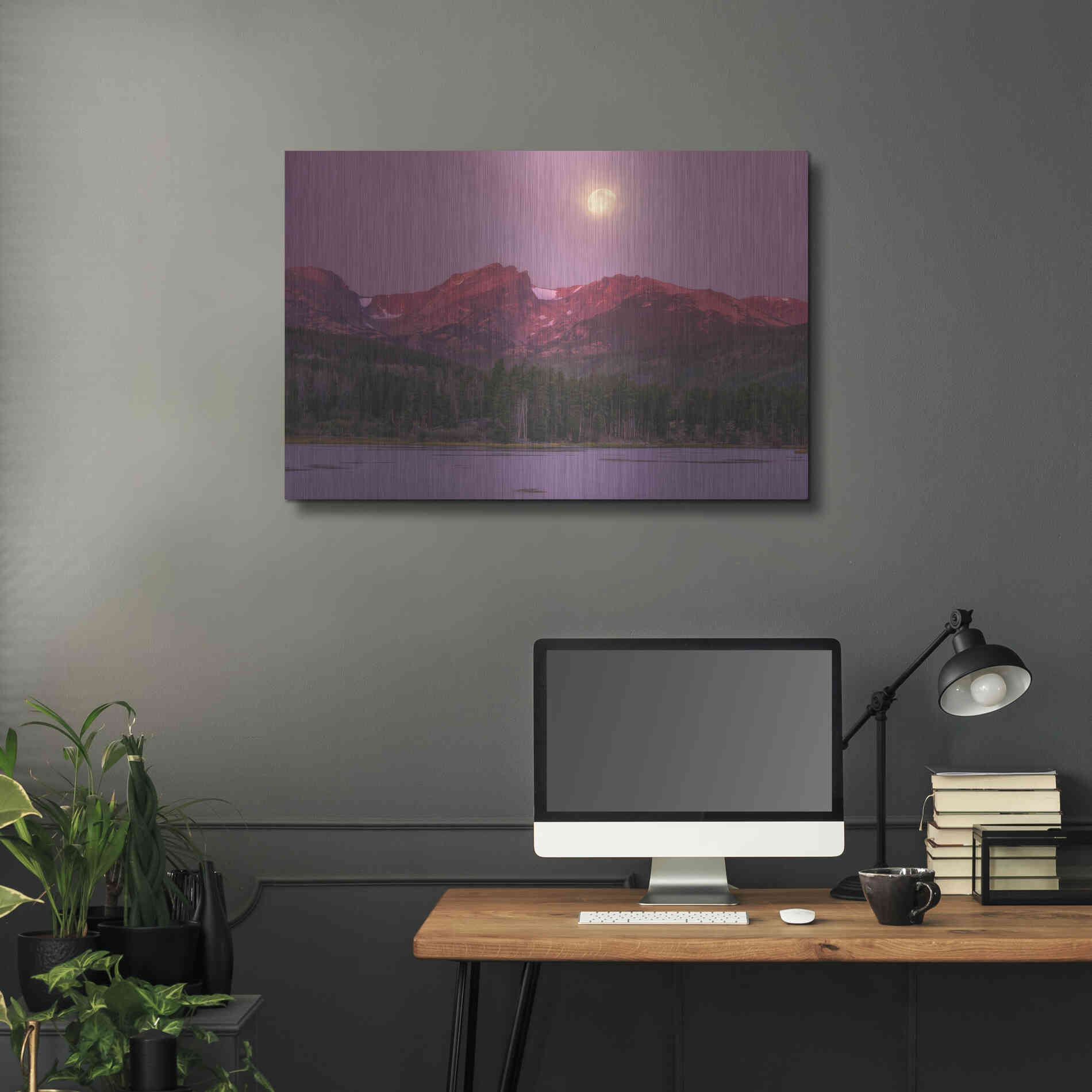 Luxe Metal Art 'Harvest Moon over Hallett Peak - Rocky Mountain National Park' by Darren White, Metal Wall Art,36x24