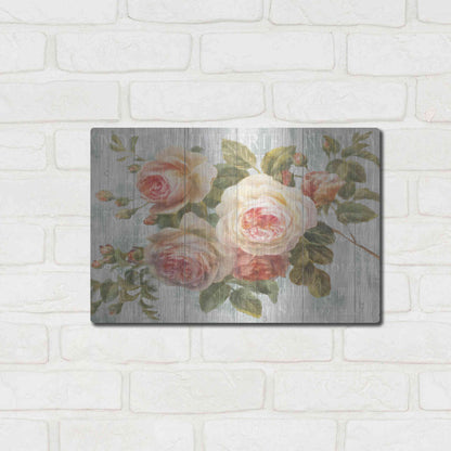 Luxe Metal Art 'Vintage Roses on Driftwood' by Danhui Nai Metal Wall Art,,16x12