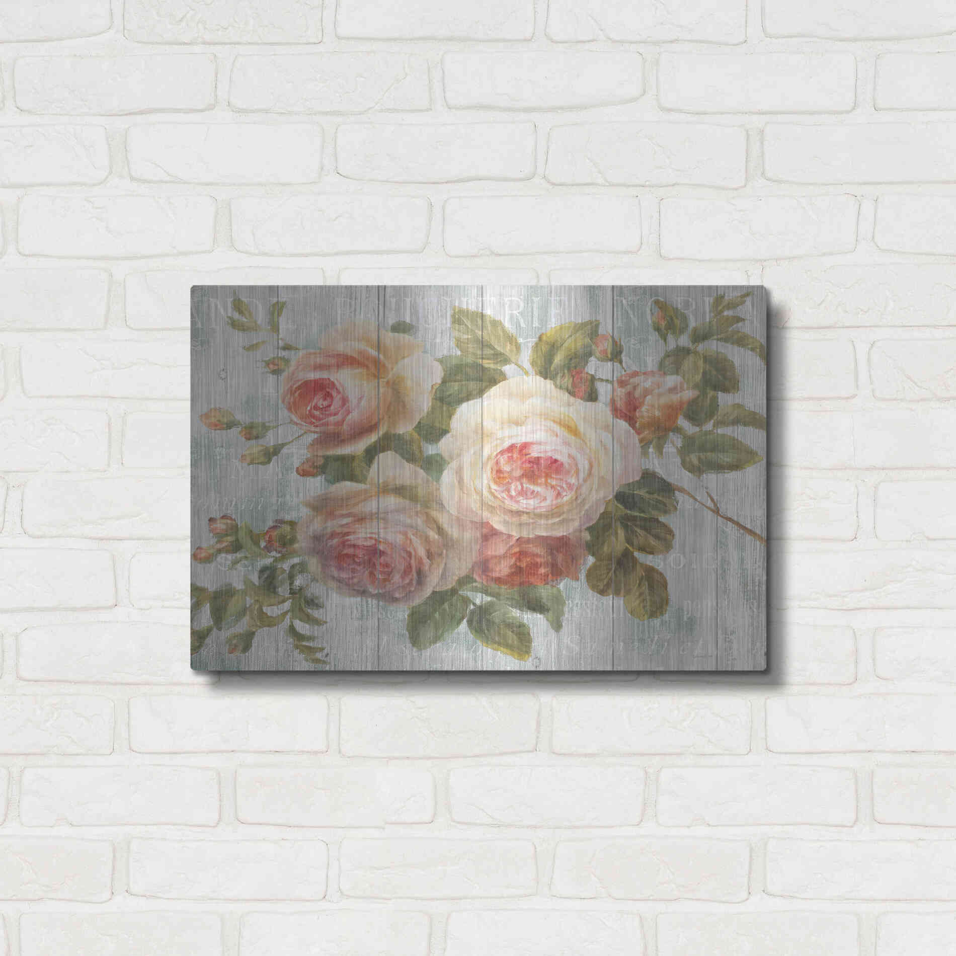 Luxe Metal Art 'Vintage Roses on Driftwood' by Danhui Nai Metal Wall Art,,24x16
