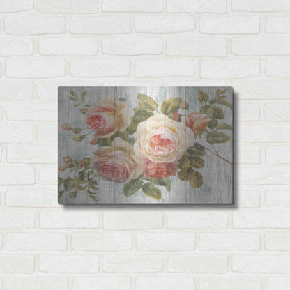 Luxe Metal Art 'Vintage Roses on Driftwood' by Danhui Nai Metal Wall Art,,24x16