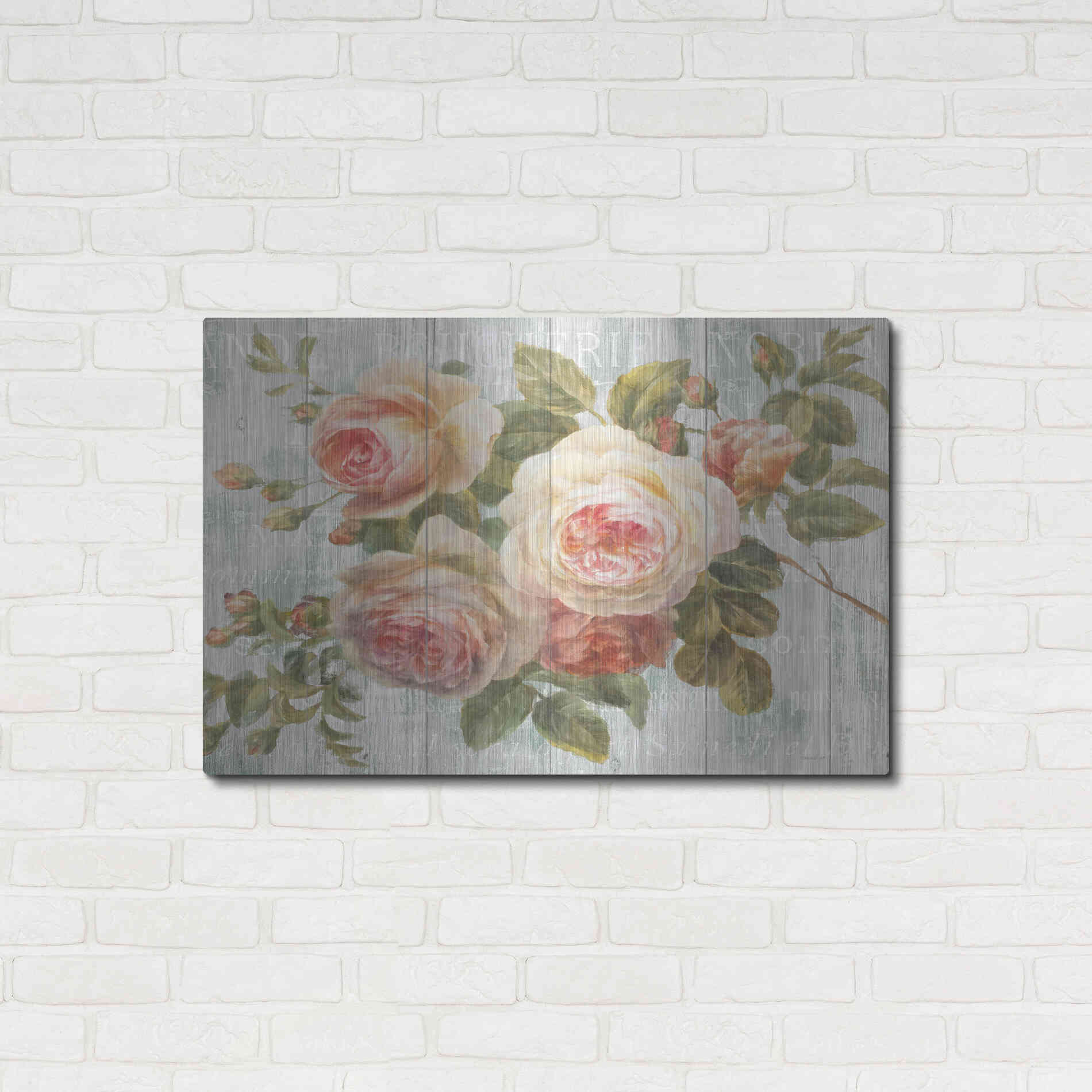 Luxe Metal Art 'Vintage Roses on Driftwood' by Danhui Nai Metal Wall Art,,36x24