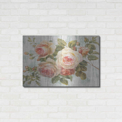 Luxe Metal Art 'Vintage Roses on Driftwood' by Danhui Nai Metal Wall Art,,36x24