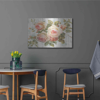 Luxe Metal Art 'Vintage Roses on Driftwood' by Danhui Nai Metal Wall Art,,36x24